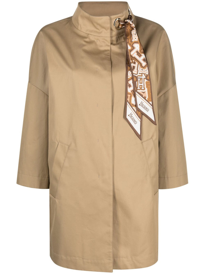 scarf-embellished parka coat 1