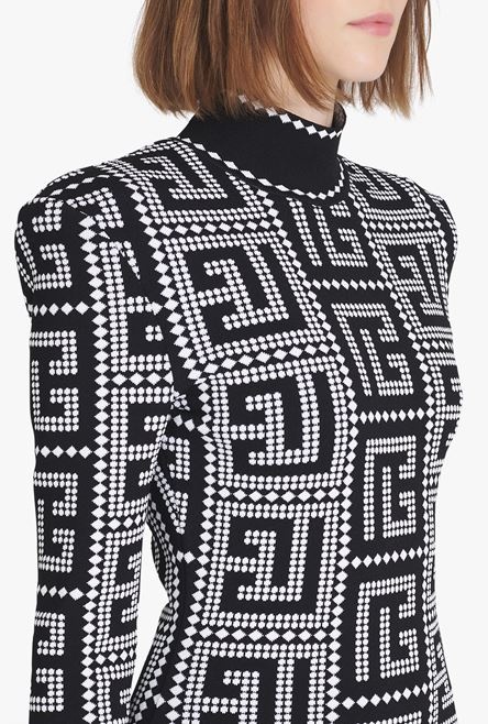 Short eco-designed dress with black and white mosaic Balmain monogram - 10