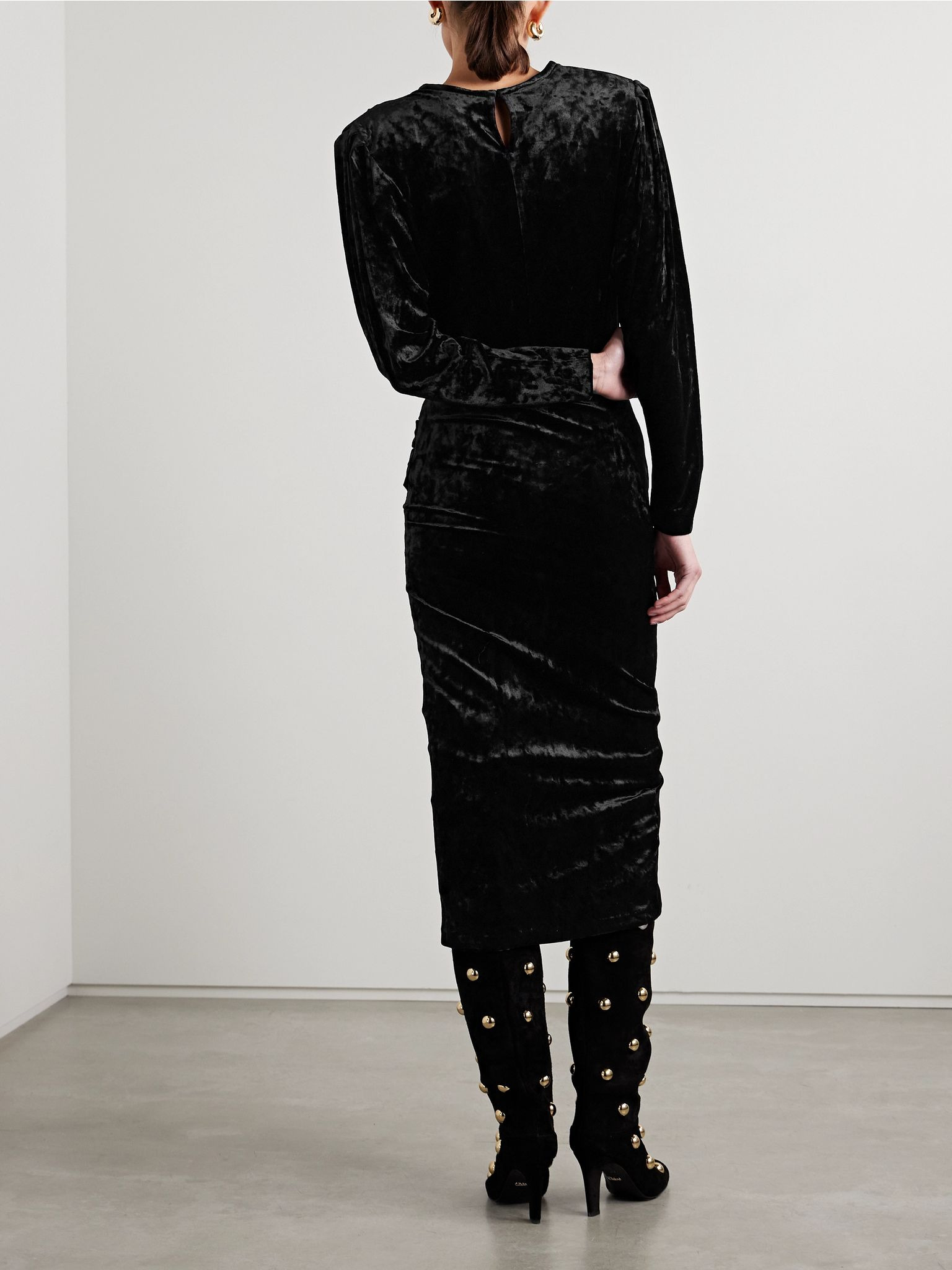 Hadley wrap-effect velvet midi dress Black - 3