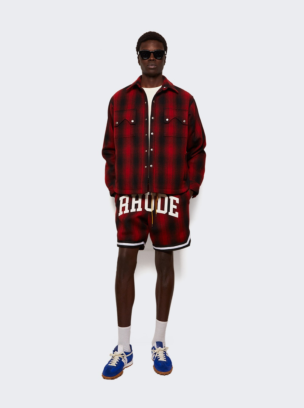 Flannel Collegiate Court Logo Short Red And Black - 5