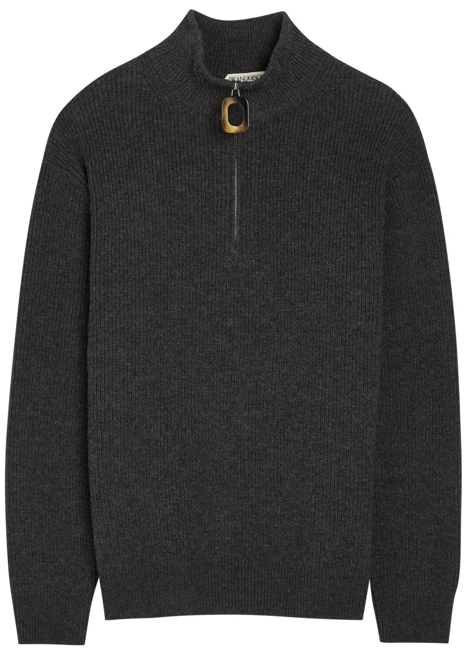 JW Anderson Ribbed Half-zip Wool and Cotton-blend Jumper - 1