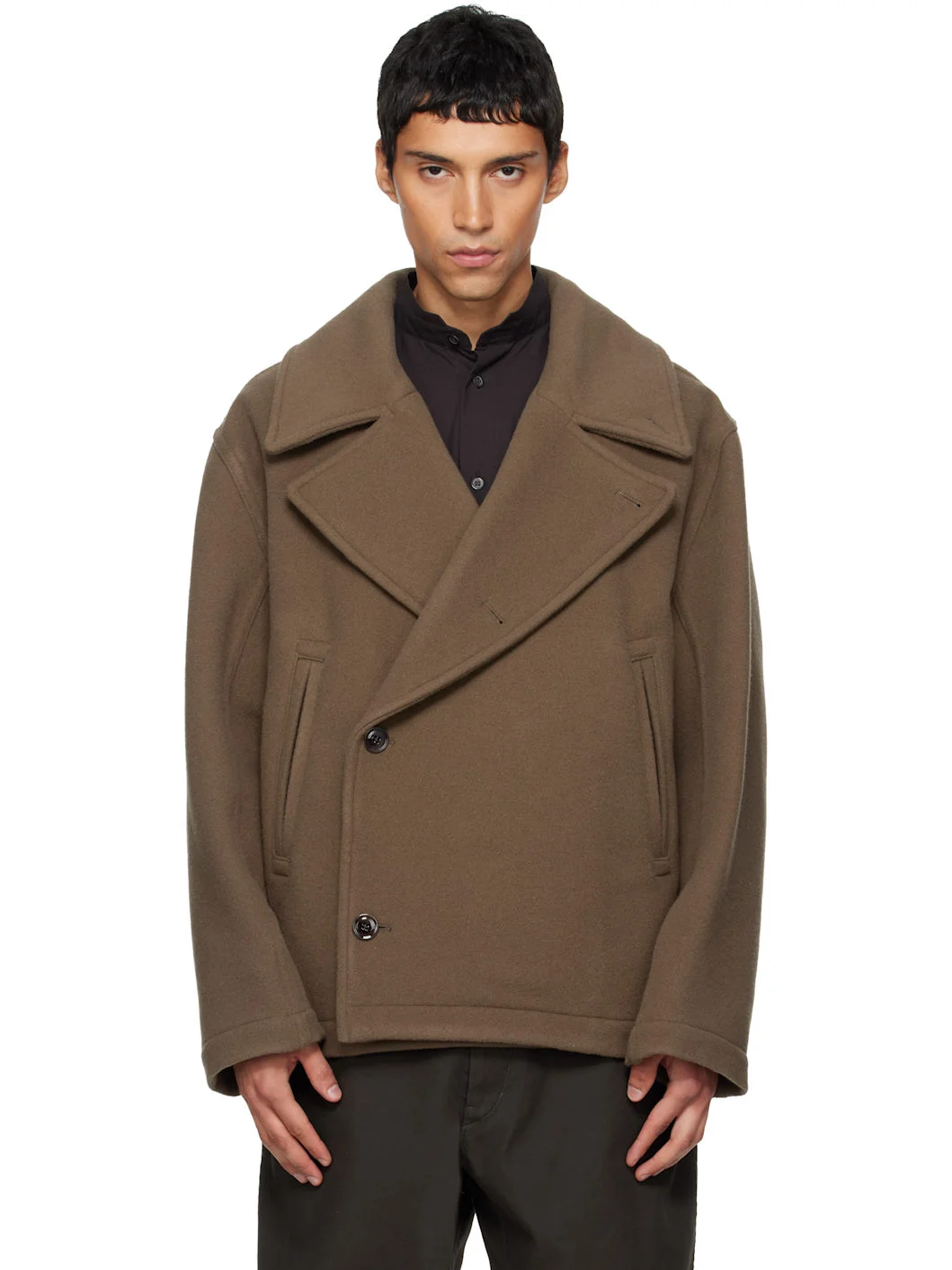 Brown Boxy Peacoat - 1