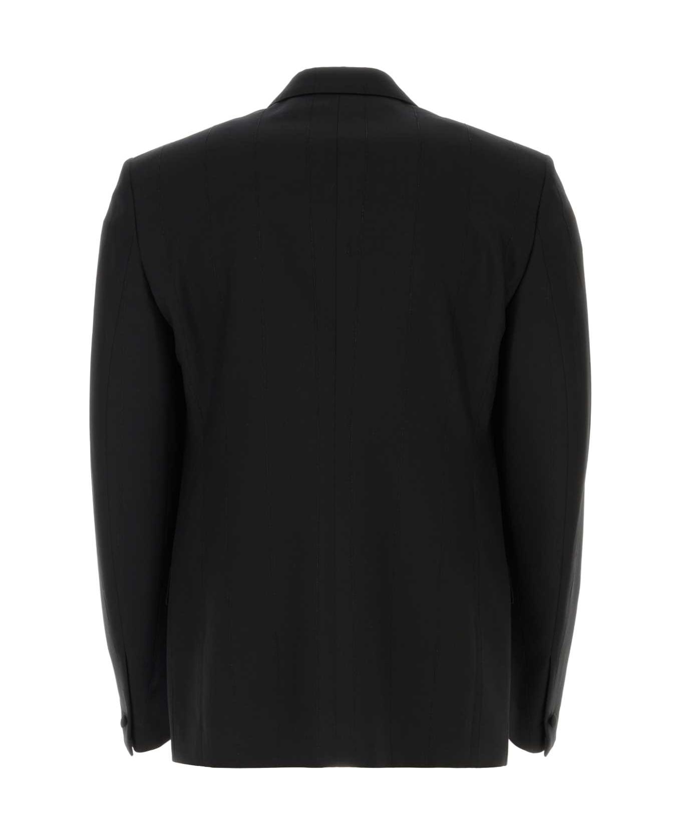 Black Stretch Wool Blend Blazer - 2