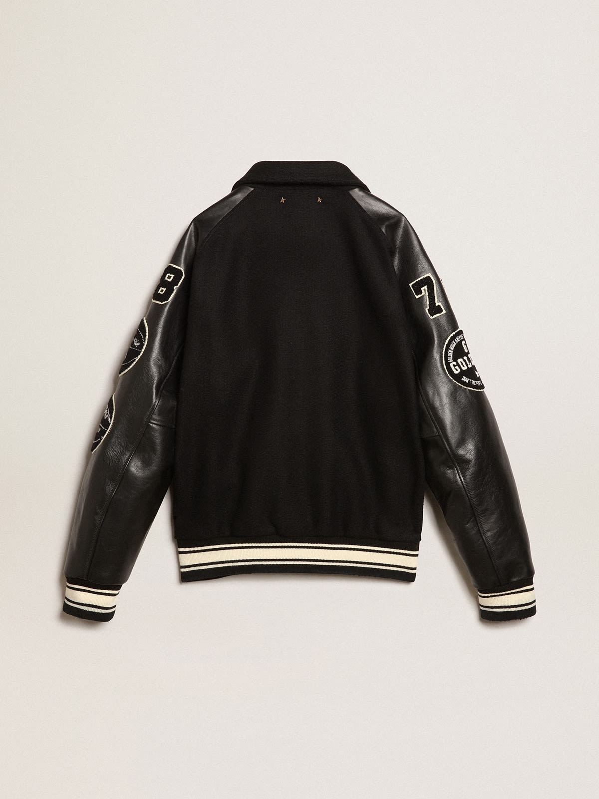 Black wool bomber jacket with patch - 6