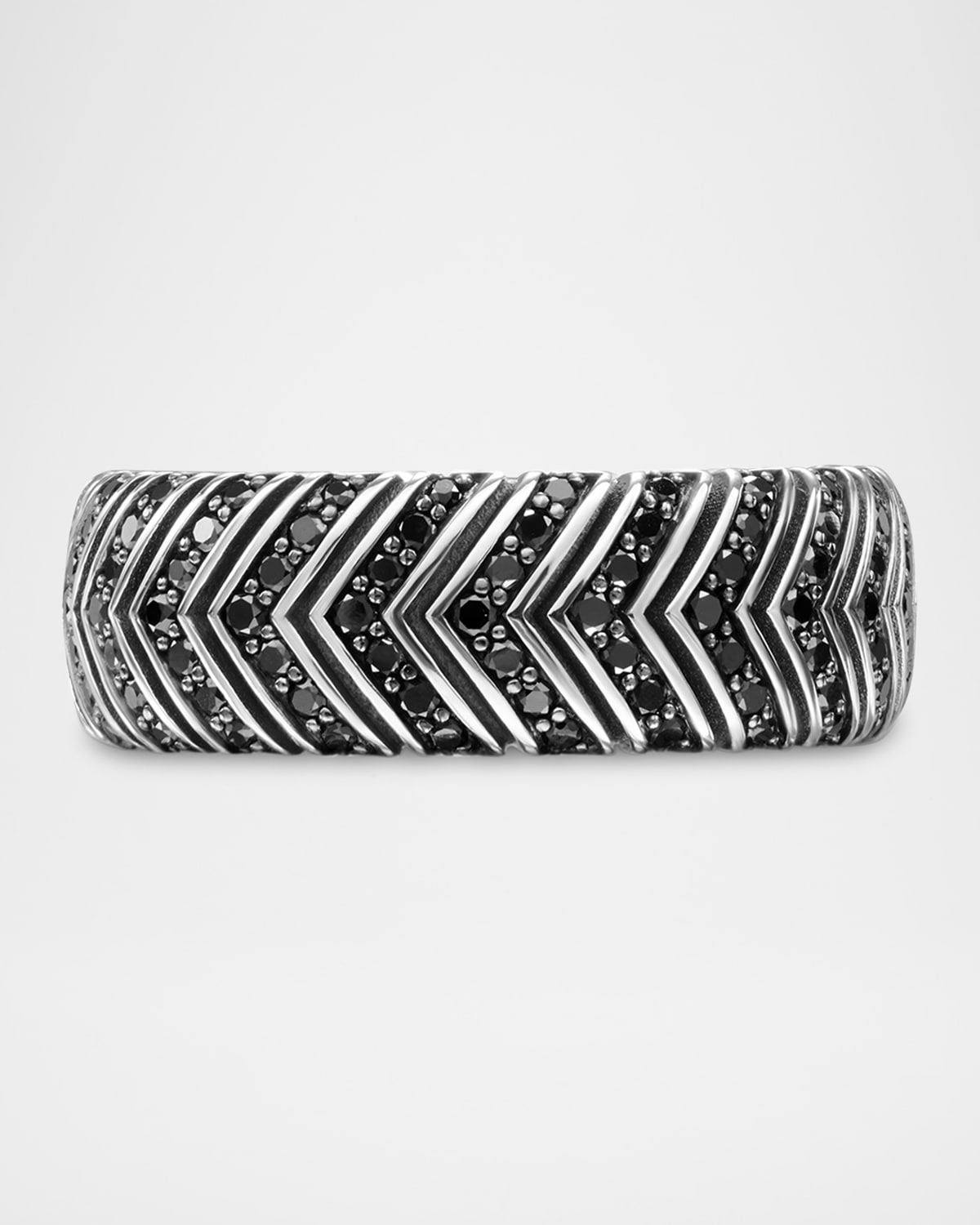 Men's Chevron Band Ring in Silver with Diamonds, 8mm - 1