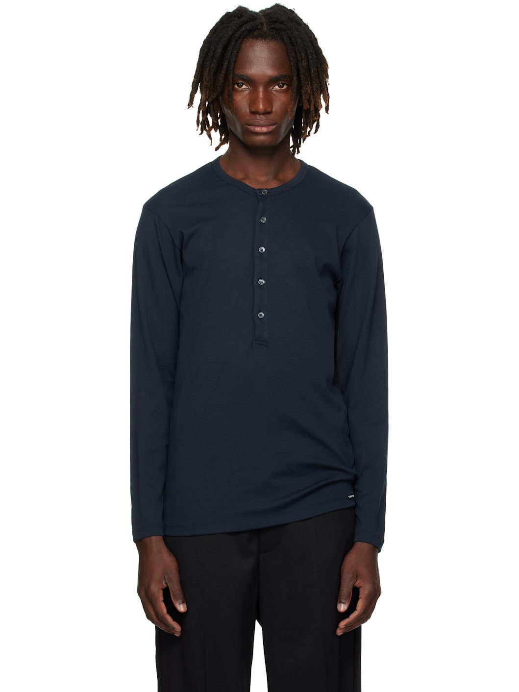 Navy Cotton Henley - 1