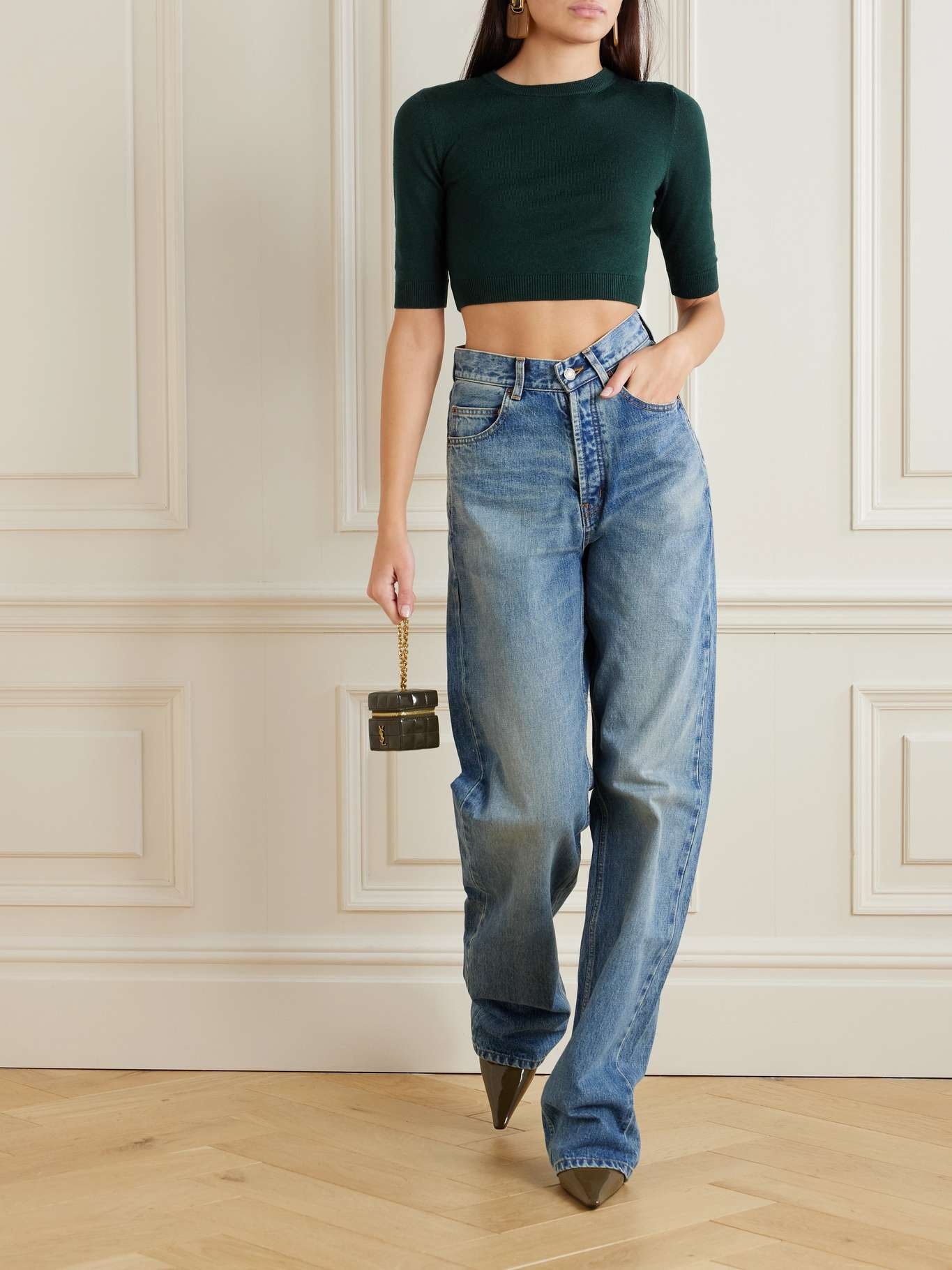 SAINT LAURENT v-waist long baggy jeans in vintage blue denim