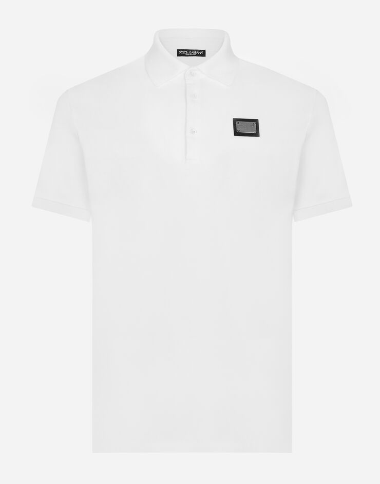 Cotton piqué polo-shirt with branded tag - 1