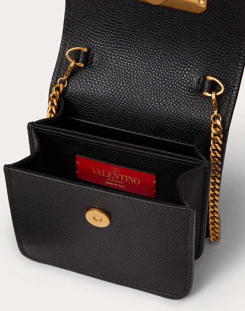 COMPACT VSLING GRAINY CALFSKIN WALLET WITH CHAIN STRAP 6