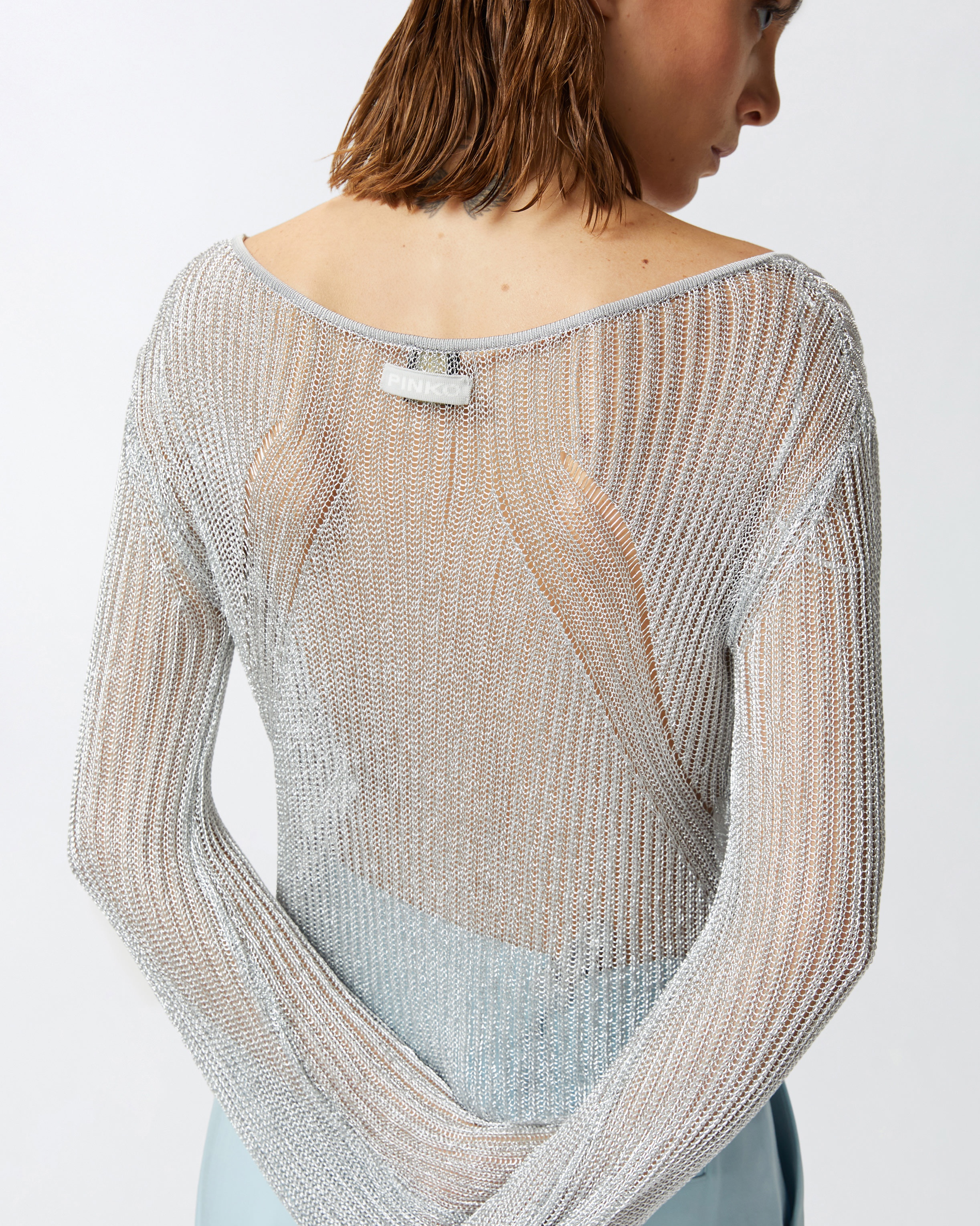 METALLIC TRANSPARENT SWEATER WITH WIDE NECKLINE - 5