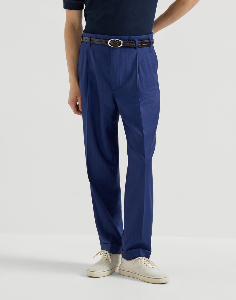 Virgin wool chalk stripe batavia trousers with double pleats 2