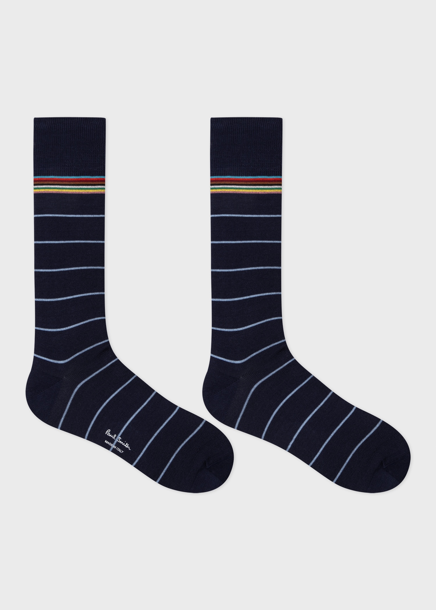 Navy Blue Cotton-Blend Pinstripe Socks - 2