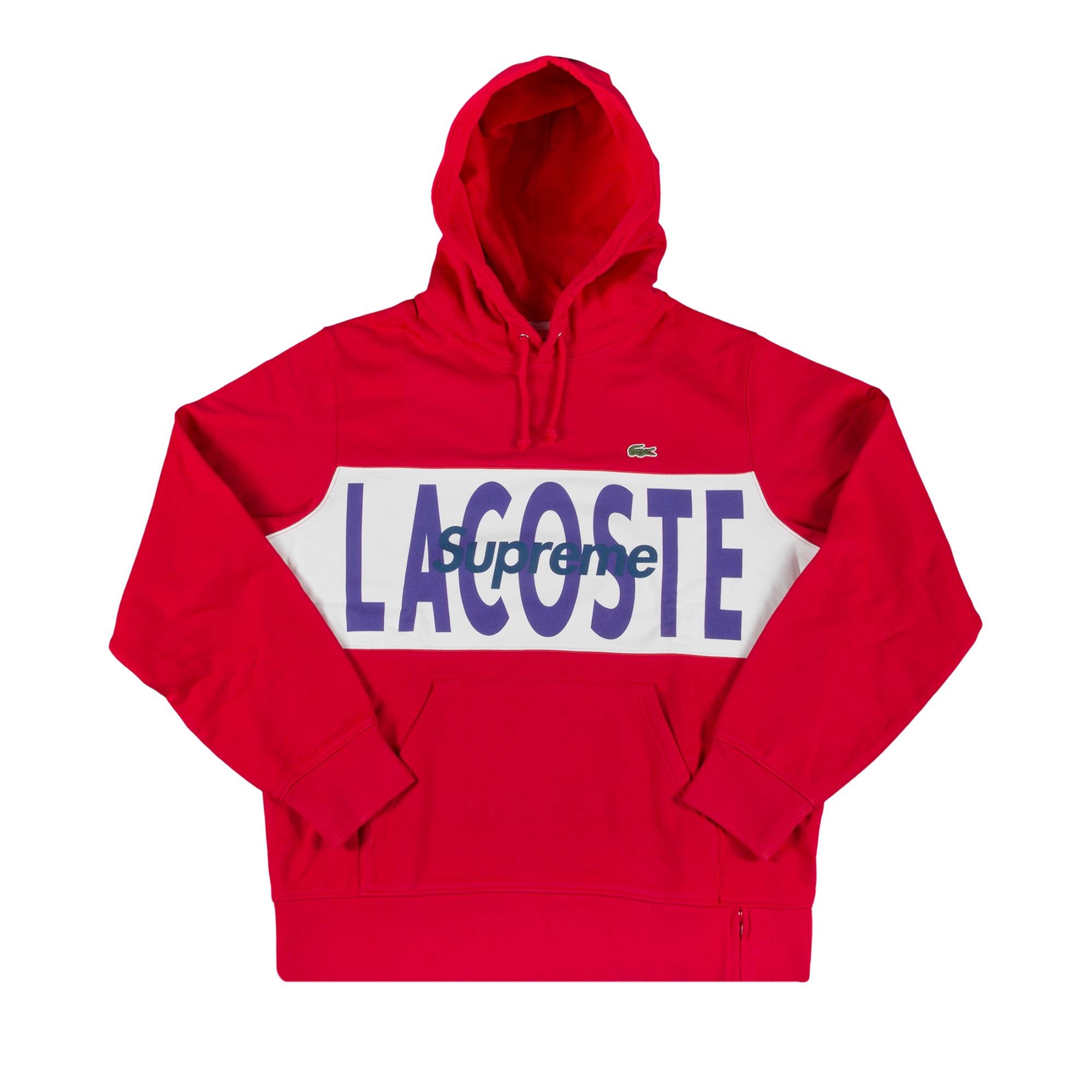 Supreme x Lacoste Logo Panel Hooded Sweatshirt 'Red' - 1