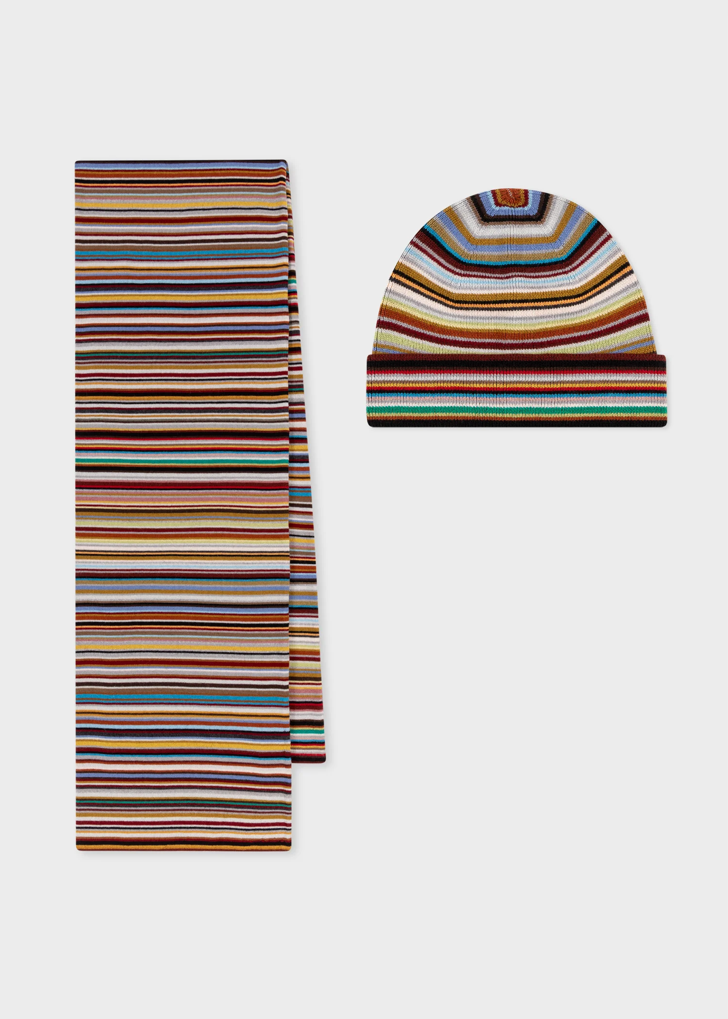'Signature Stripe' Merino Wool Beanie Hat & Scarf Gift Set - 1