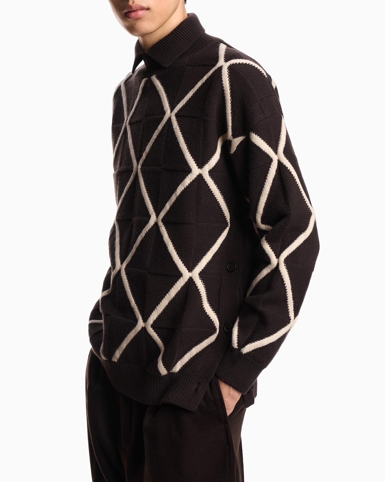 JACQUARD WOOL AND CASHMERE BLEND JUMPER WITH A DIAMOND MOTIF - 5