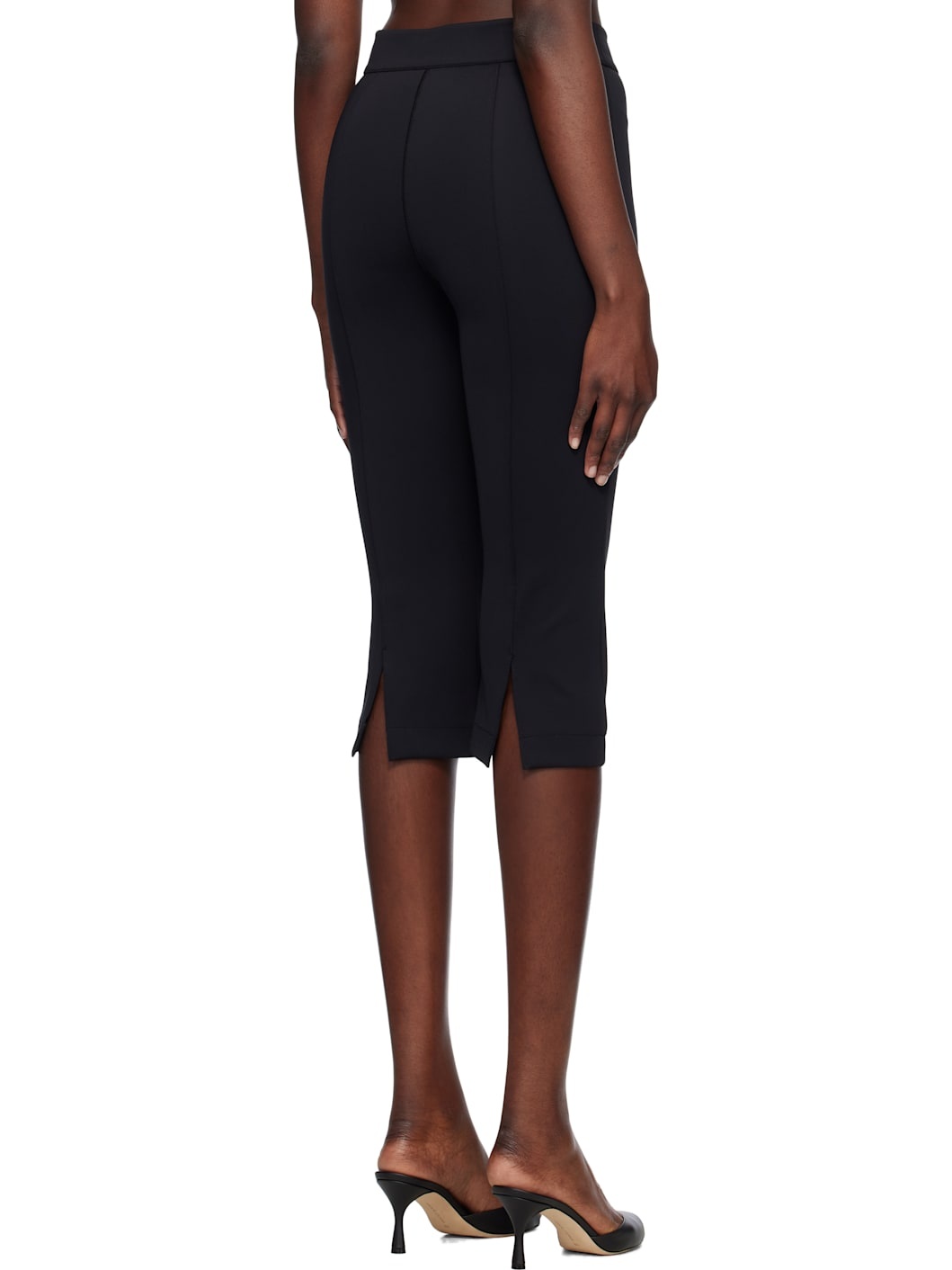 Black Stretch Midi Length Fitted Trousers - 3