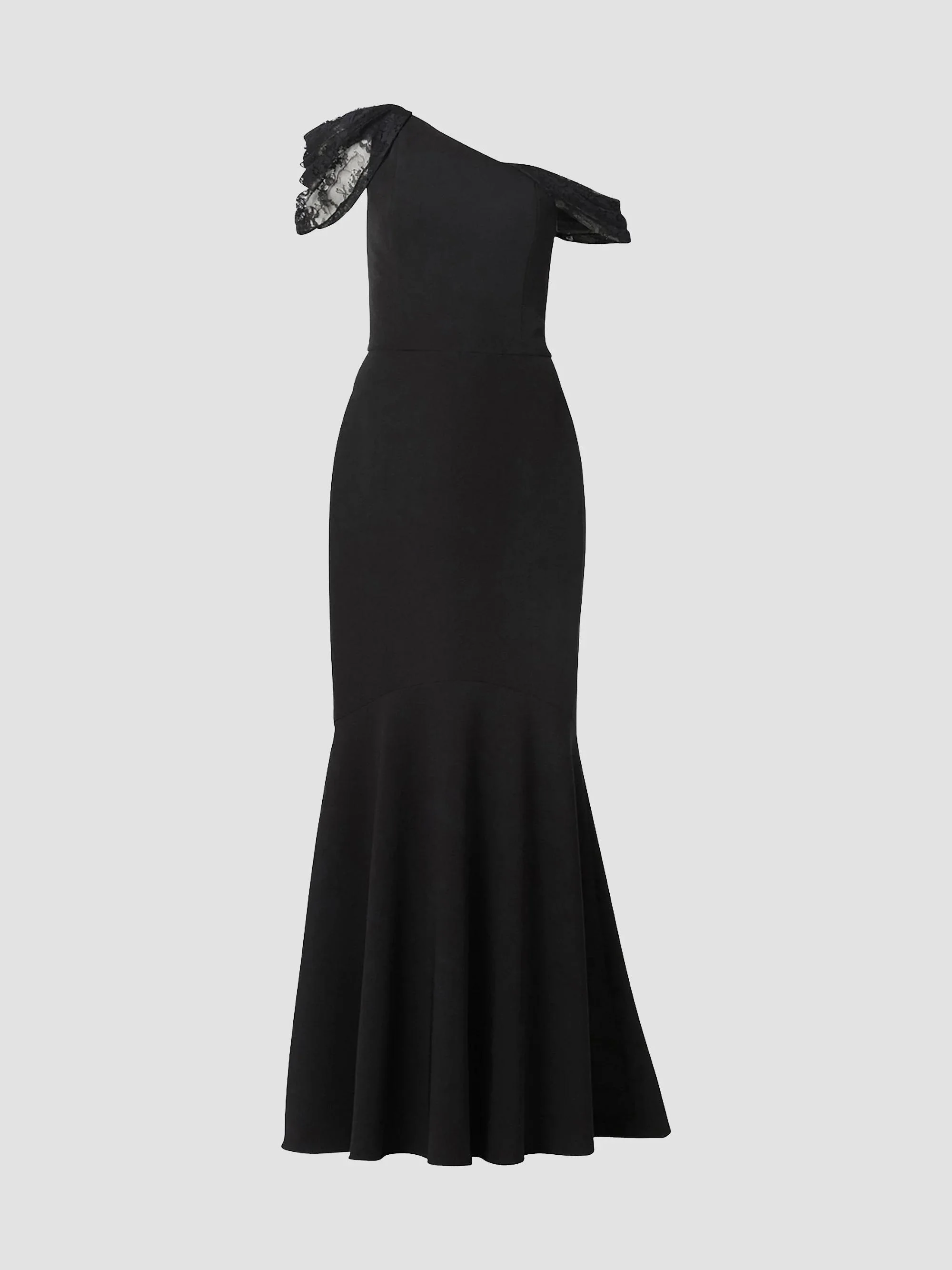 Women's Tayla Lace-Trimmed Trumpet Gown - Jet - 1