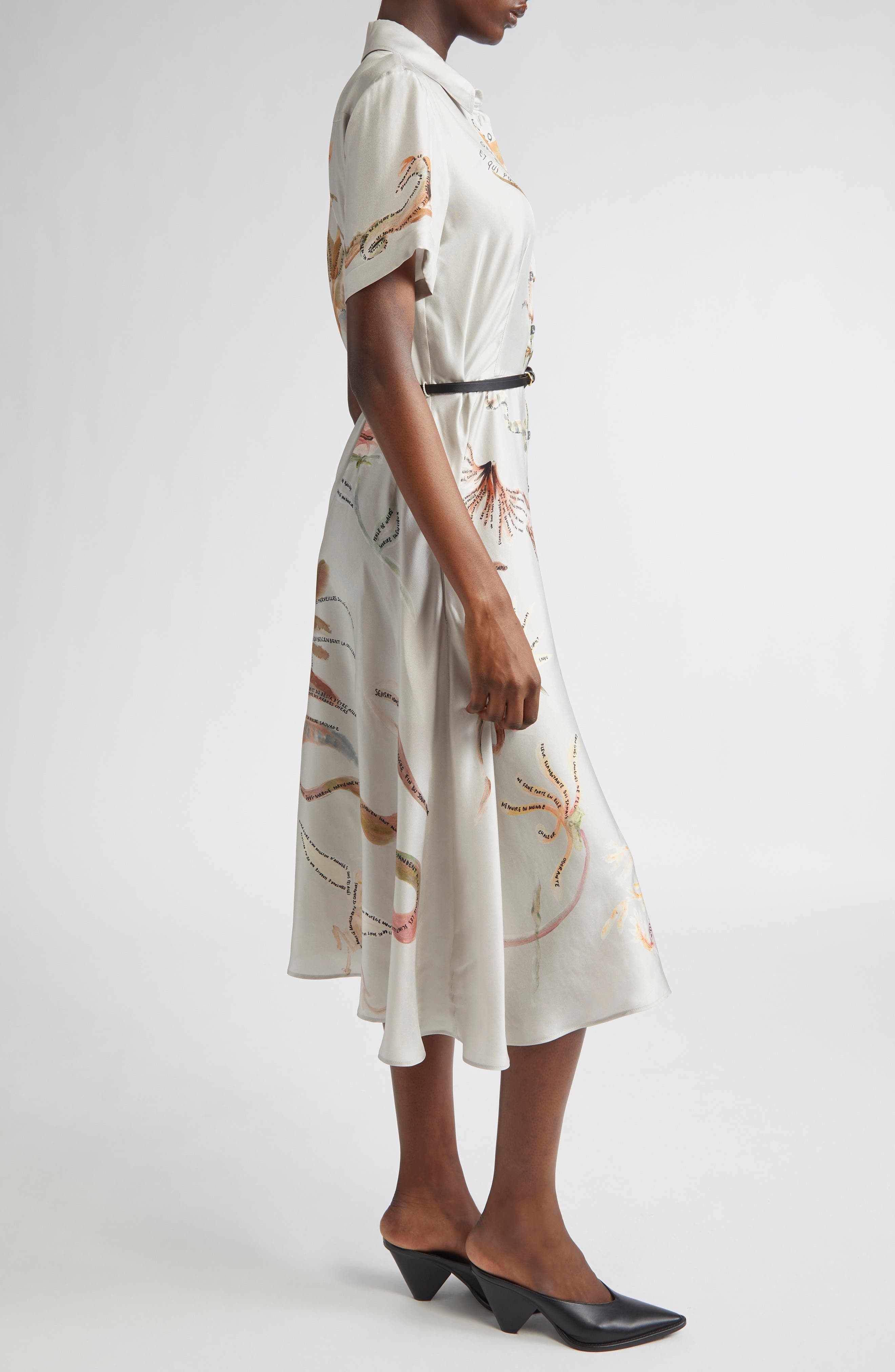 Altuzarra Kiera Figurative Tattoo Print Belted Silk Shirtdress in Moonlight Figurative at Nordstrom - 3
