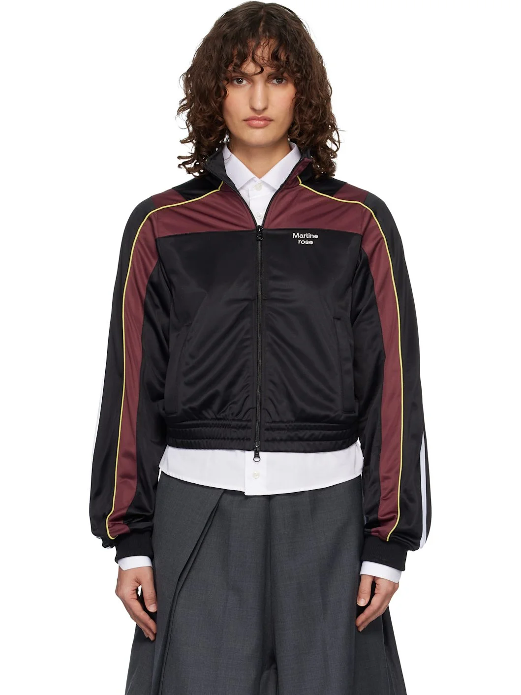 Black & Burgundy Shrunken Track Jacket - 1