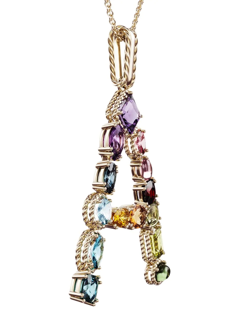 18kt yellow gold initial A gemstone necklace - 3