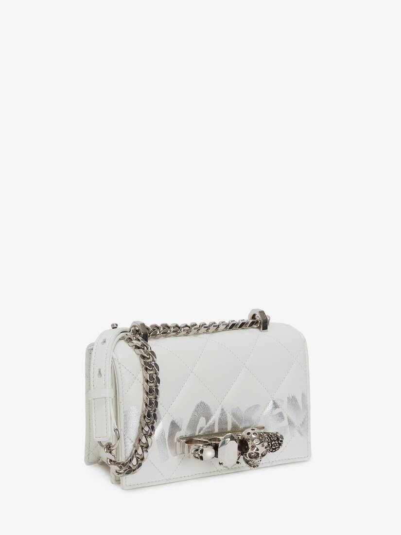 Mini Jewelled Satchel in White/silver - 2