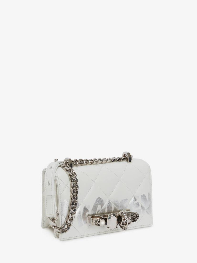 Alexander McQueen Mini Jewelled Satchel in White/silver outlook
