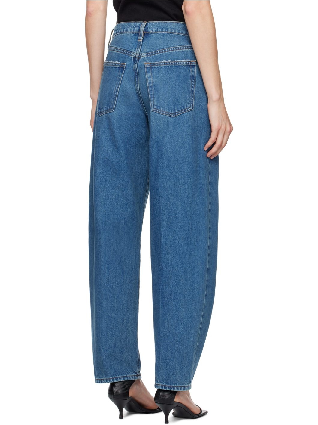 Blue Low Slung Barrel Jeans - 3