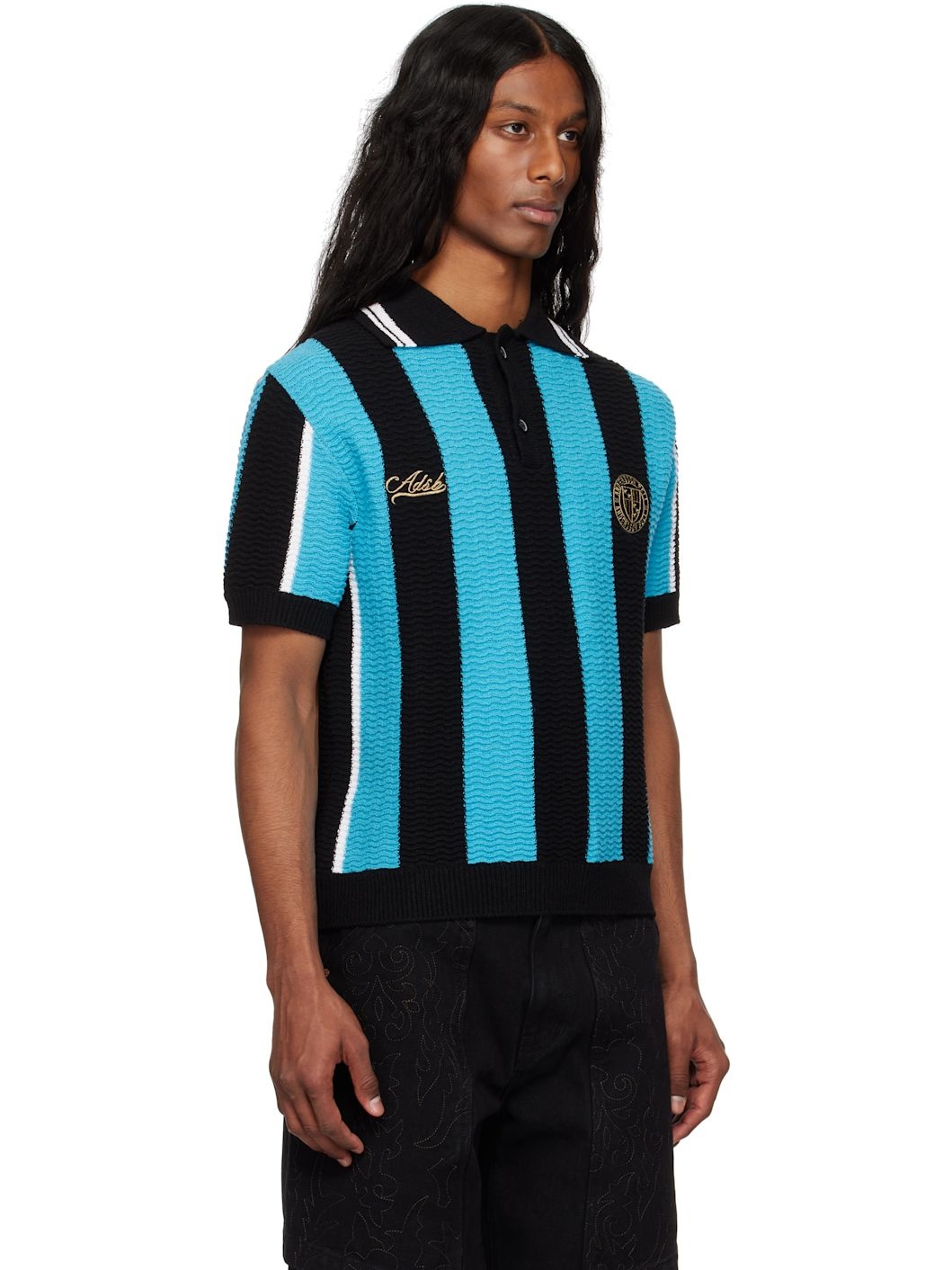 Black & Blue Stripe Soccer Sweater Polo - 2