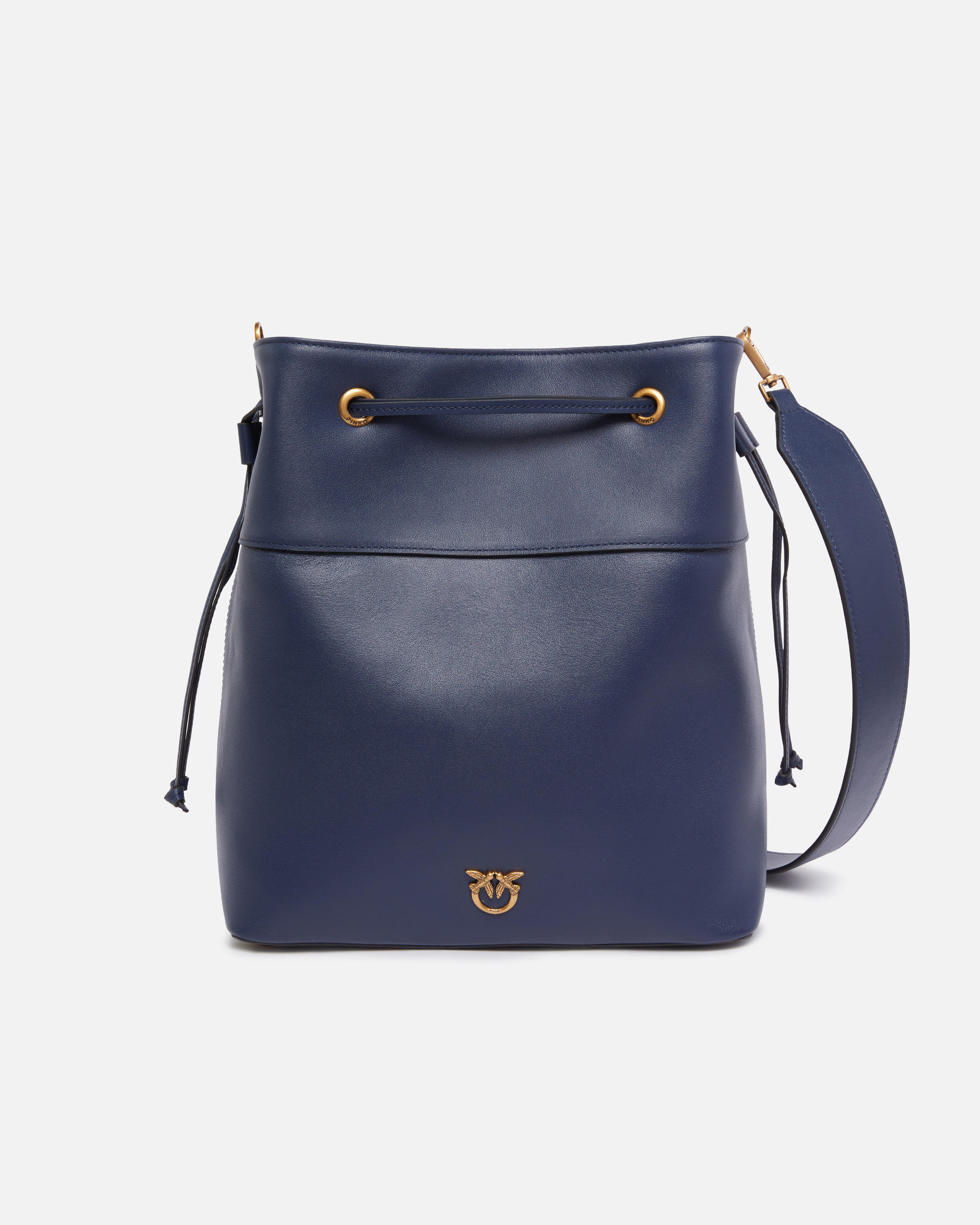 LEATHER BUCKET BAG WITH LOVE BIRDS LOGO - 1