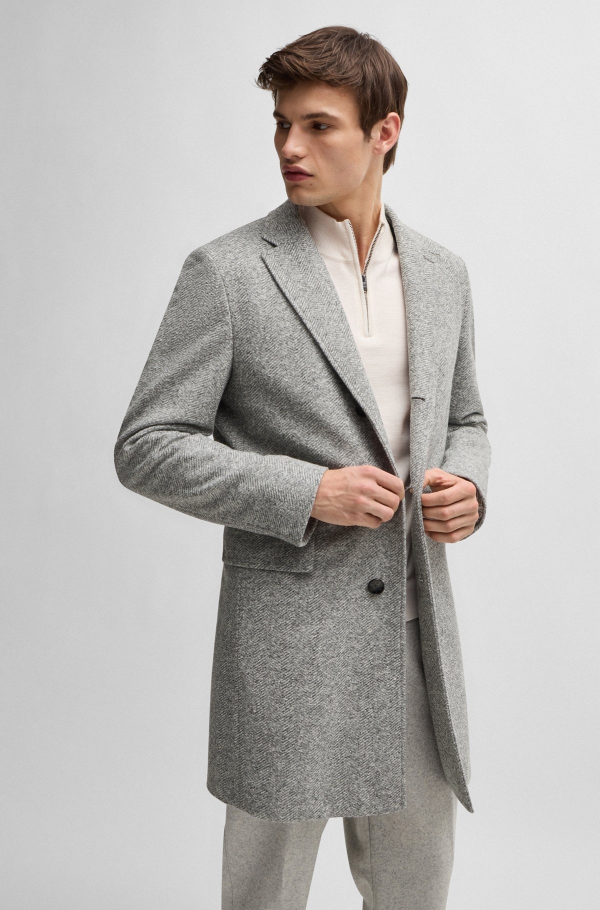 HERRINGBONE SLIM-FIT COAT WITH DETACHABLE ZIP-UP INNER - 2