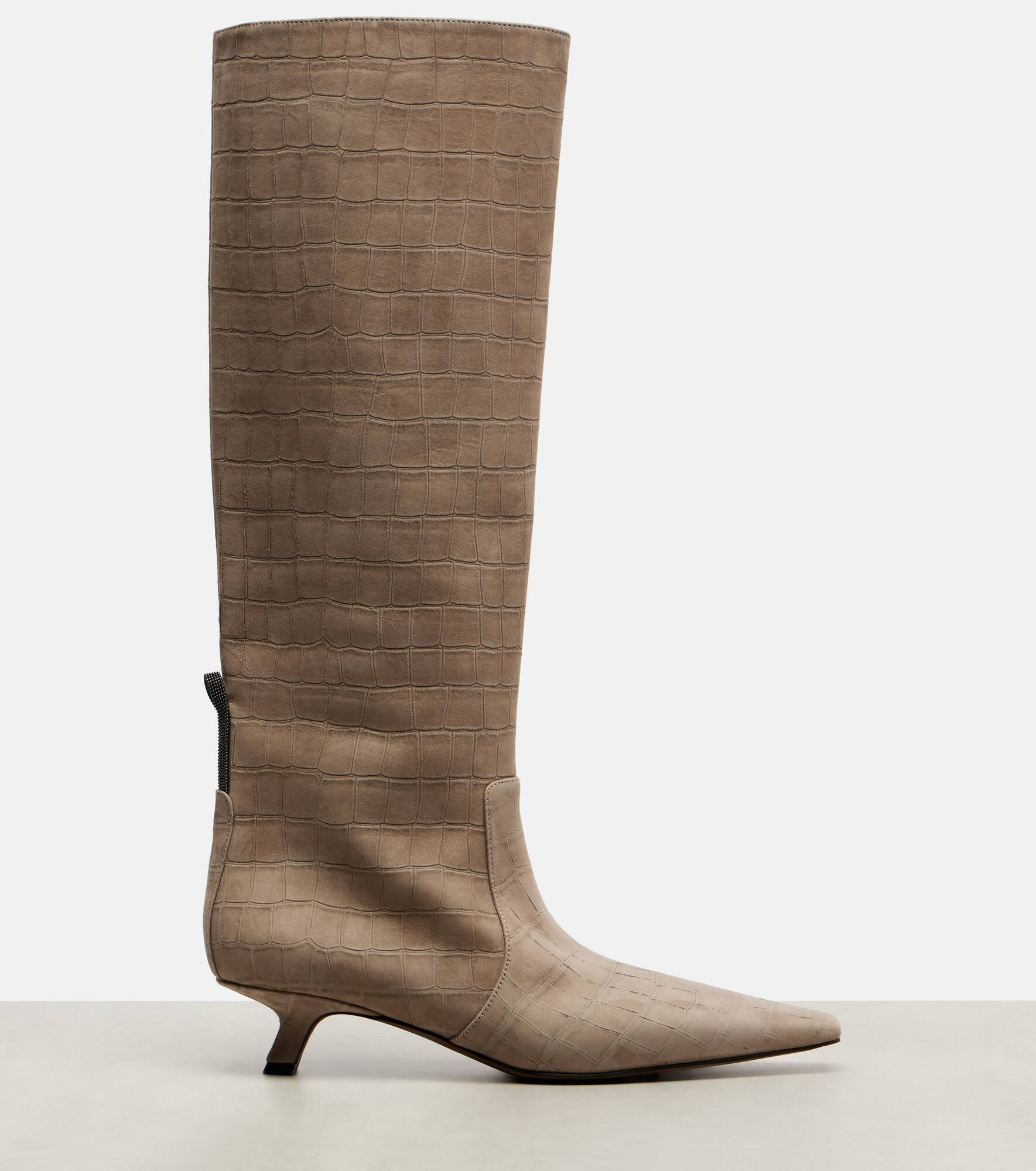 Monili croc-effect suede knee-high boots - 4
