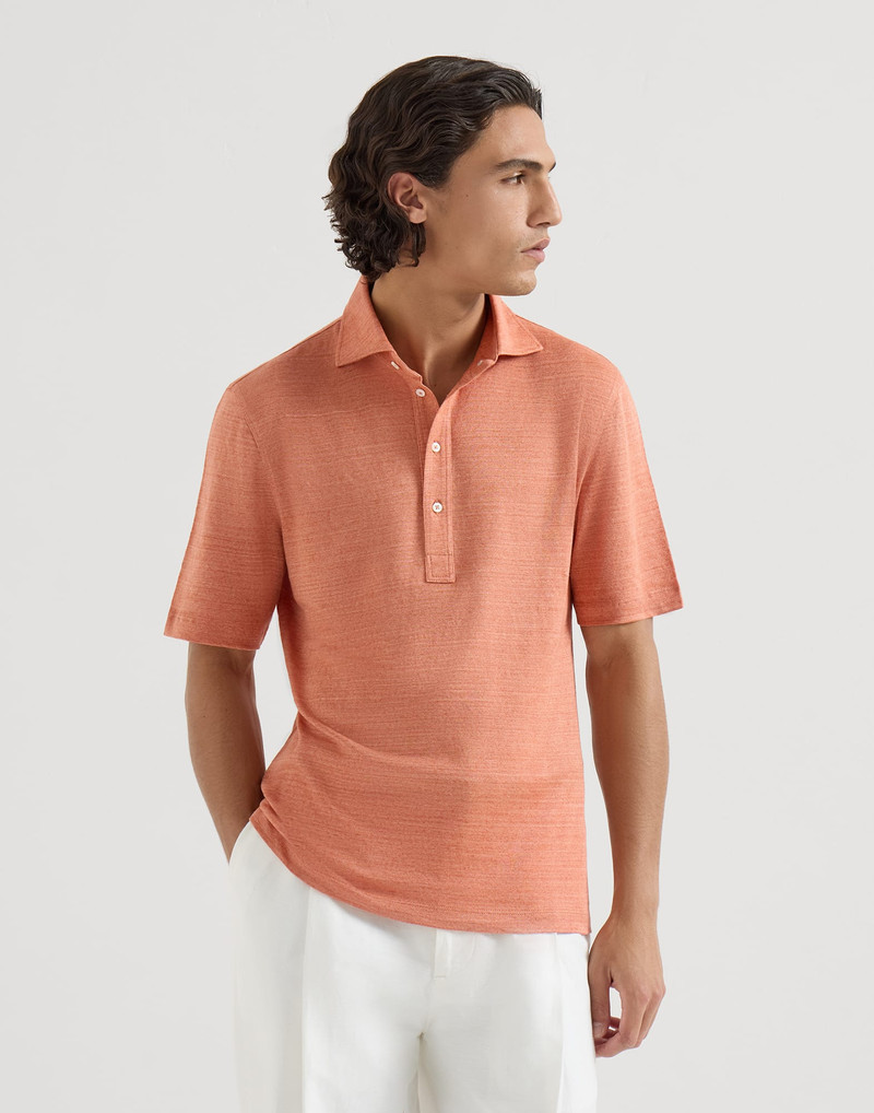 Linen and cotton mélange jersey polo with shirt-style collar 2