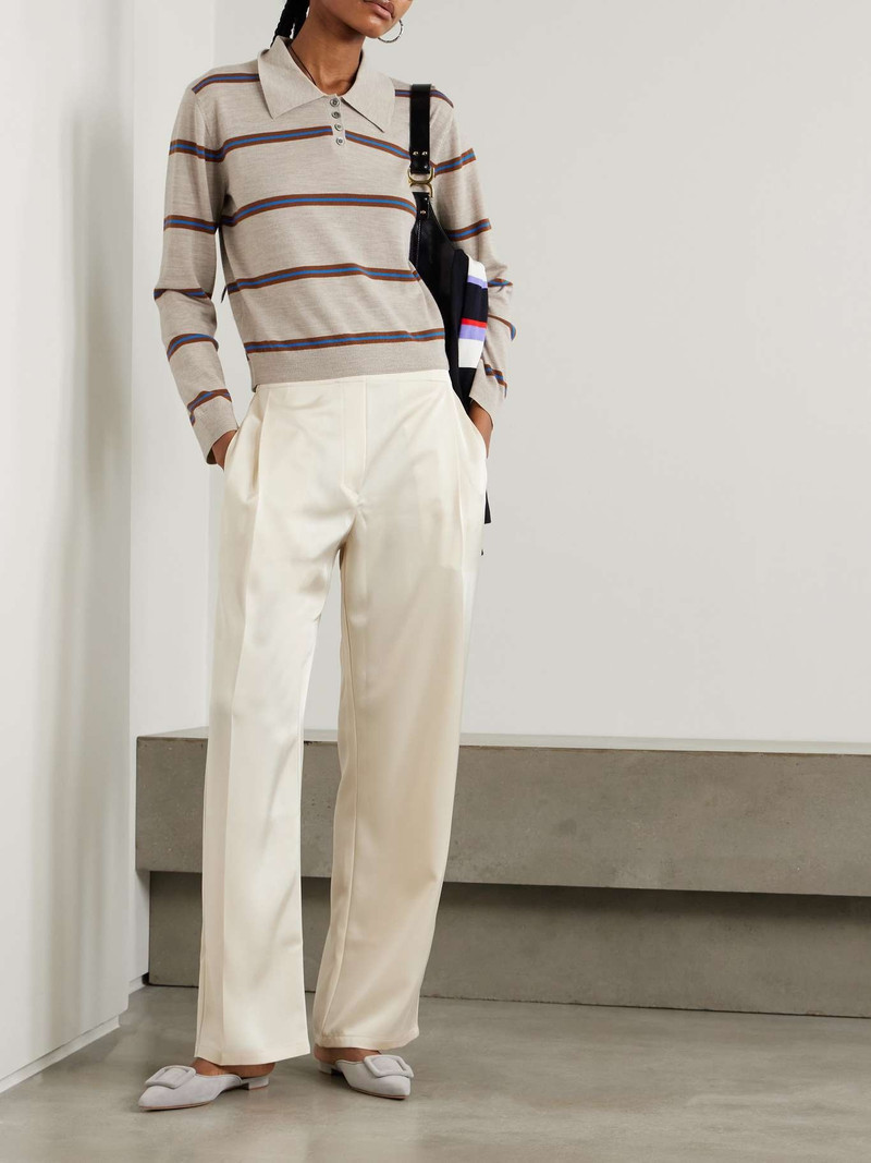 LESET Barb pleated satin straight-leg pants outlook