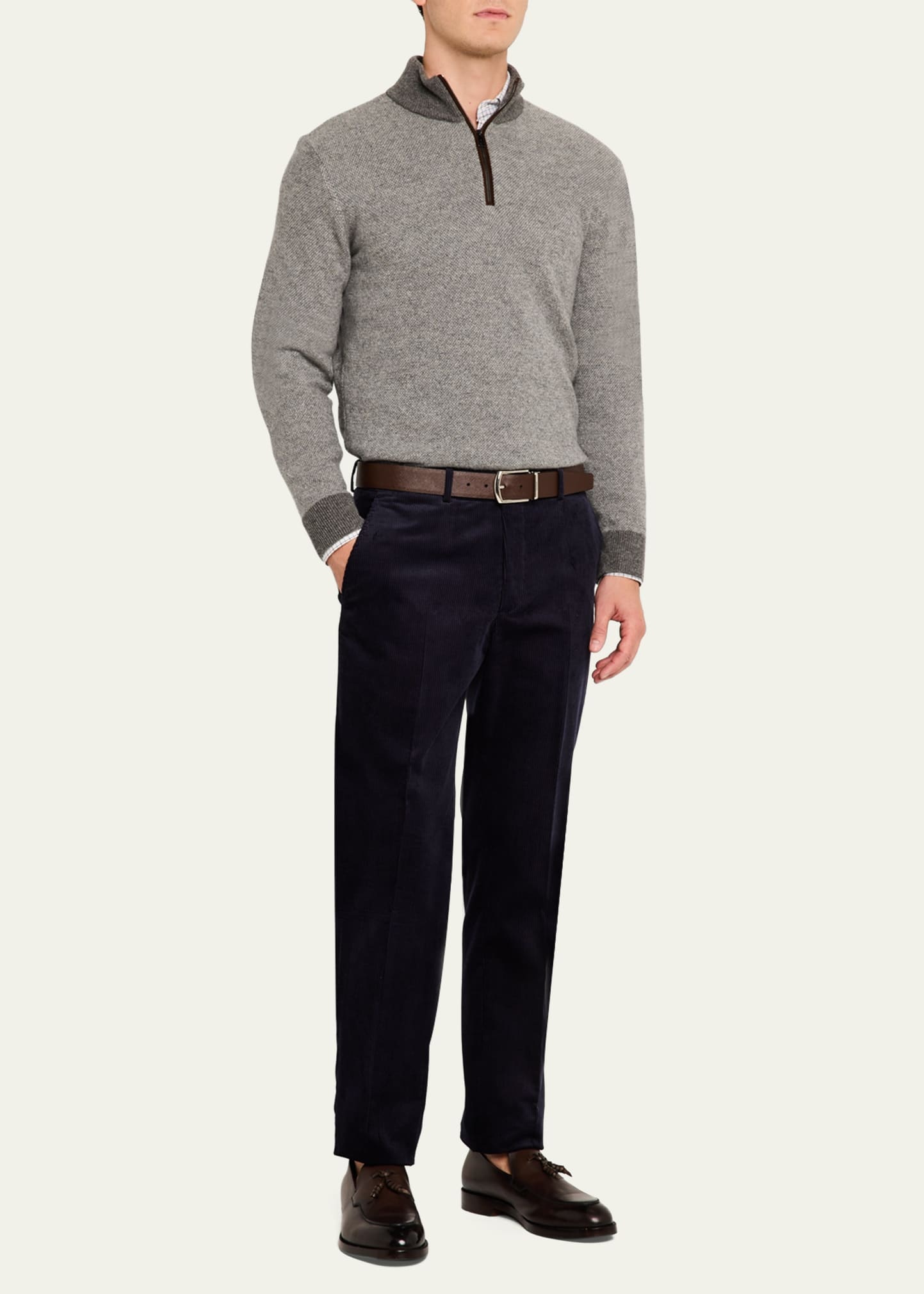 Men's Birdseye Cashmere Quarter-Zip Sweater - 2