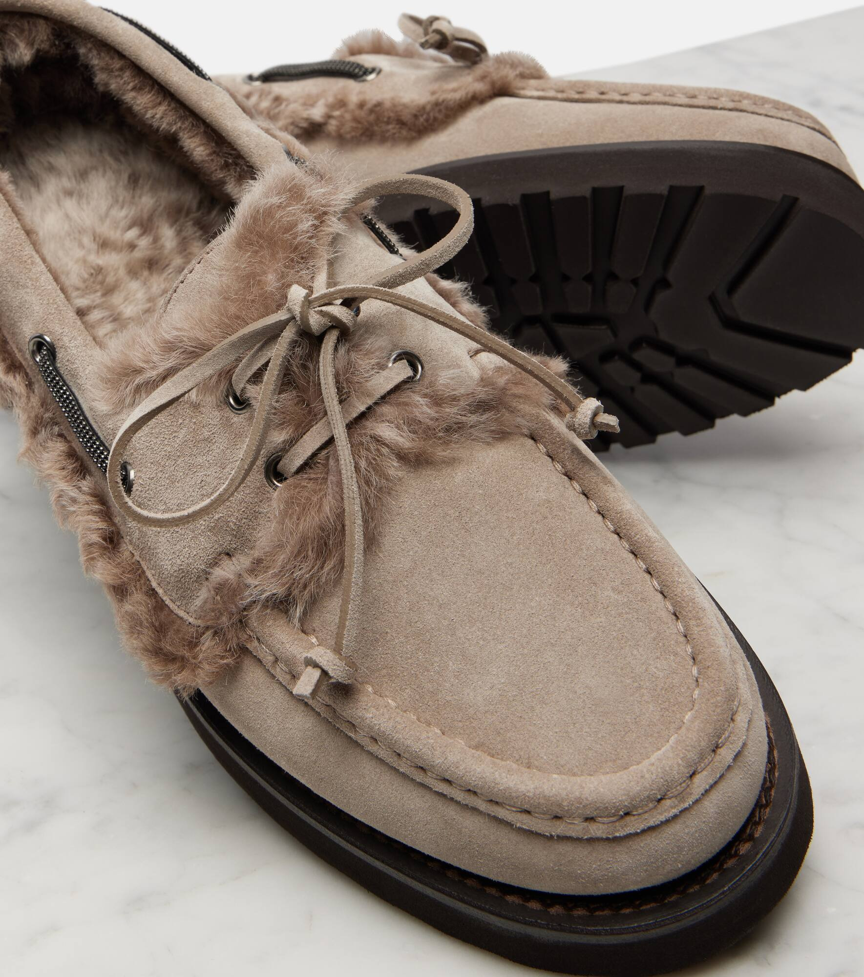 Monili shearling-trimmed suede boat shoes - 5