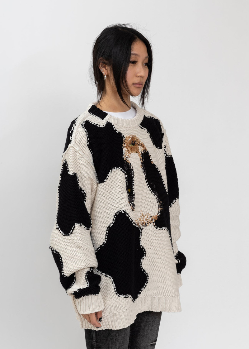 White Acting Cow Knit Pullover 2