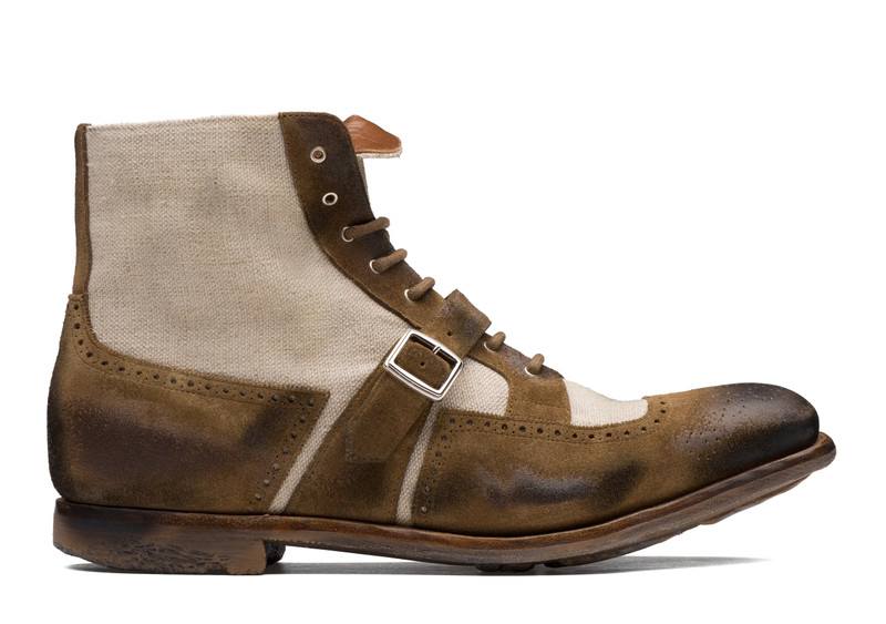 Shanghai 12
Suede and Linen Lace-Up Boot Sigar & ecru 1