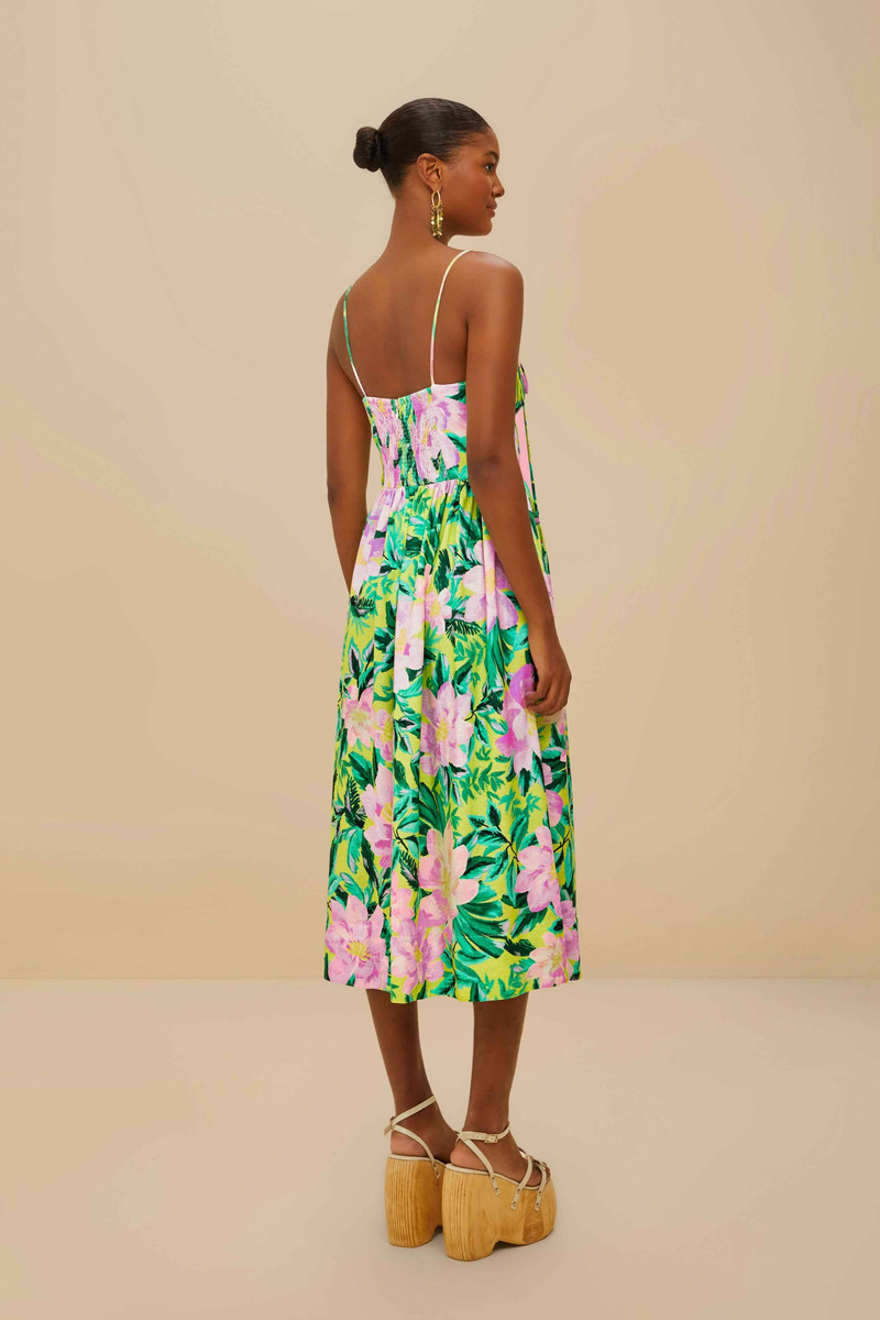 Green Painted Flowers Lenzing™ Ecovero™ Euroflax™ Midi Dress 5