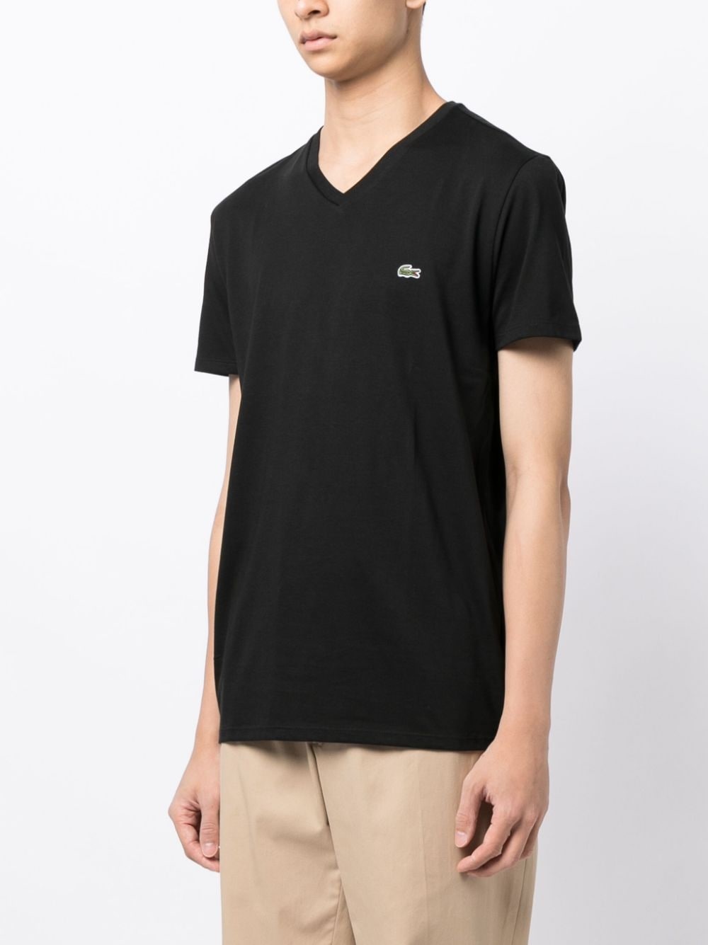 logo-patch V-neck cotton T-shirt - 3