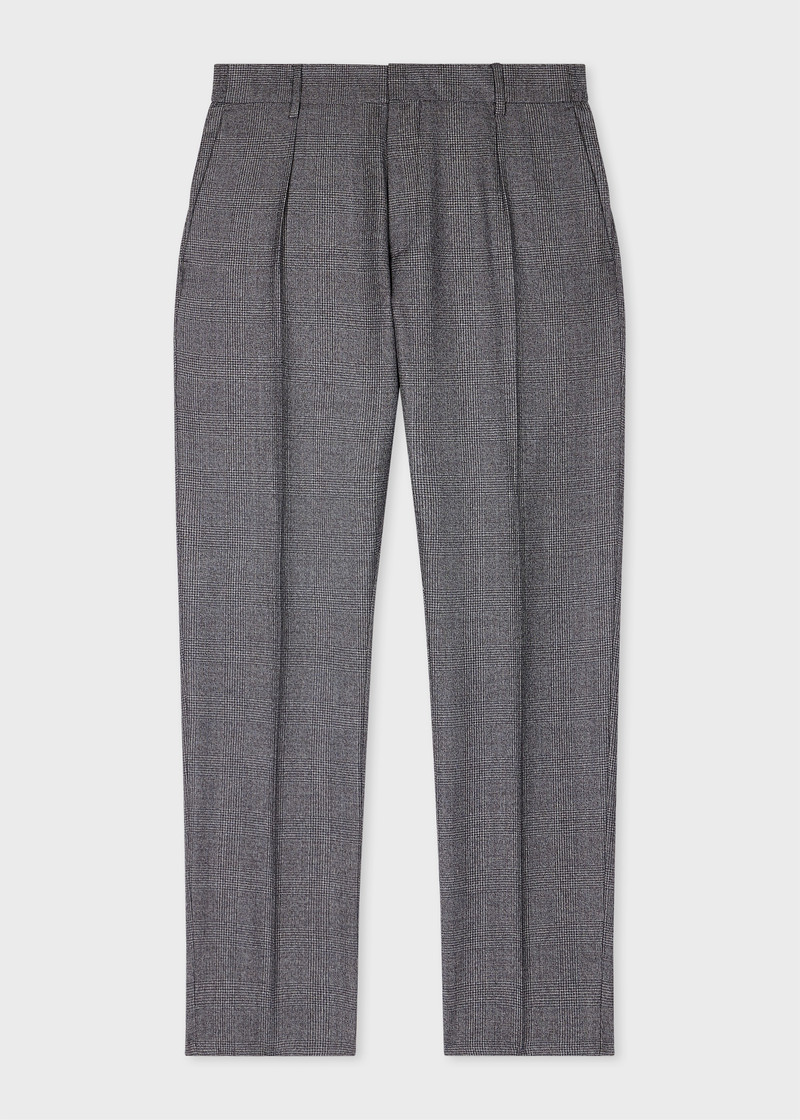Tapered-Fit Grey Check Elastic-Back Trousers 1
