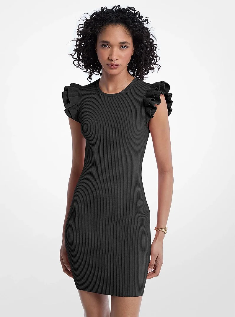 Ruffled Stretch Viscose Mini Dress - 1