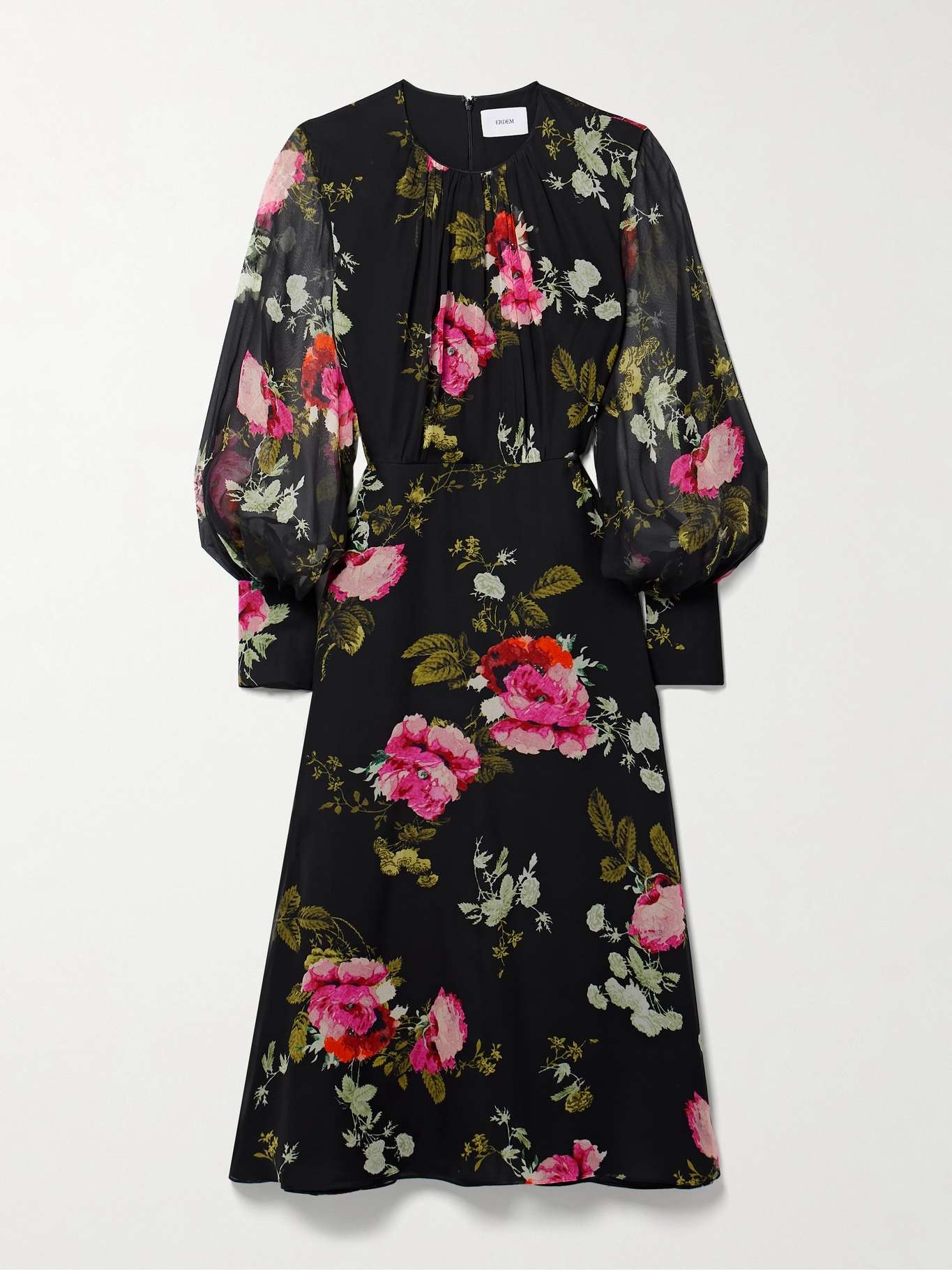 Floral-print silk-chiffon midi dress - 1