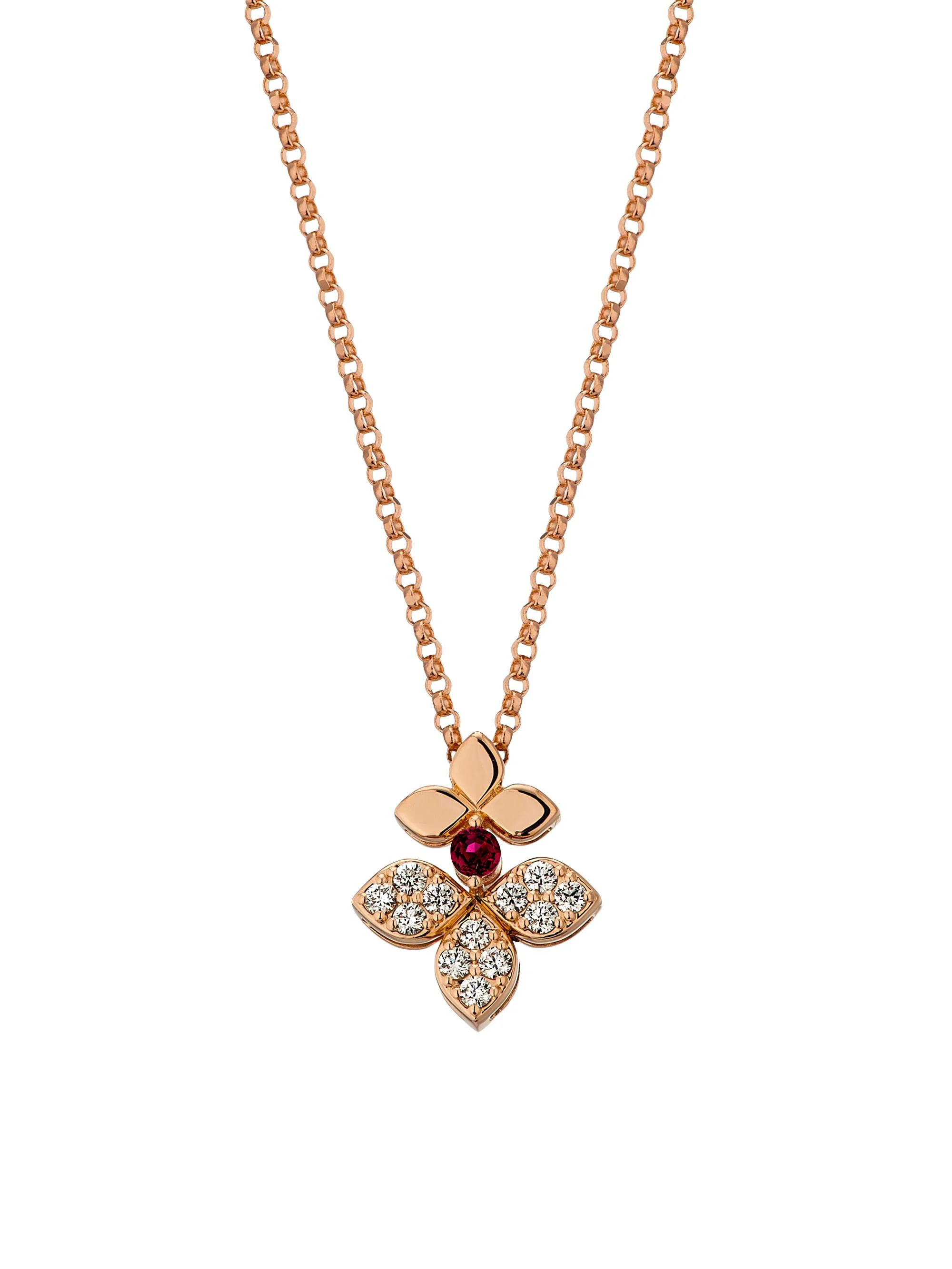Women's Love In Verona 18K Rose Gold, 0.11 TCW Diamond & Rubellite Split Flower Pendant Necklace - R - 1