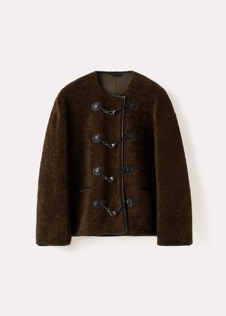 Teddy shearling clasp jacket saddle brown - 1