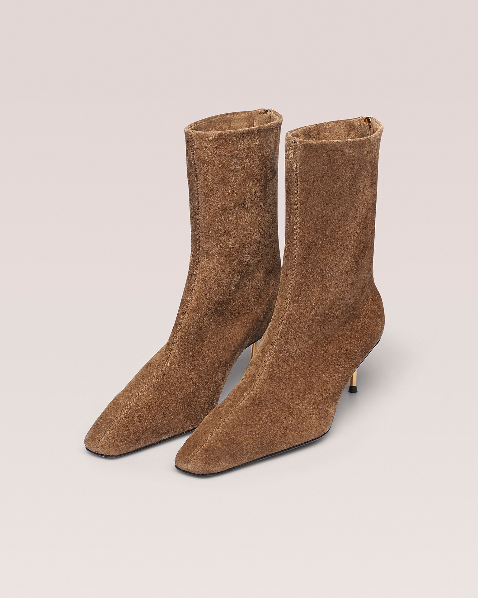 TALLI - Elongated square toe booties with metal heels - Taupe - 2