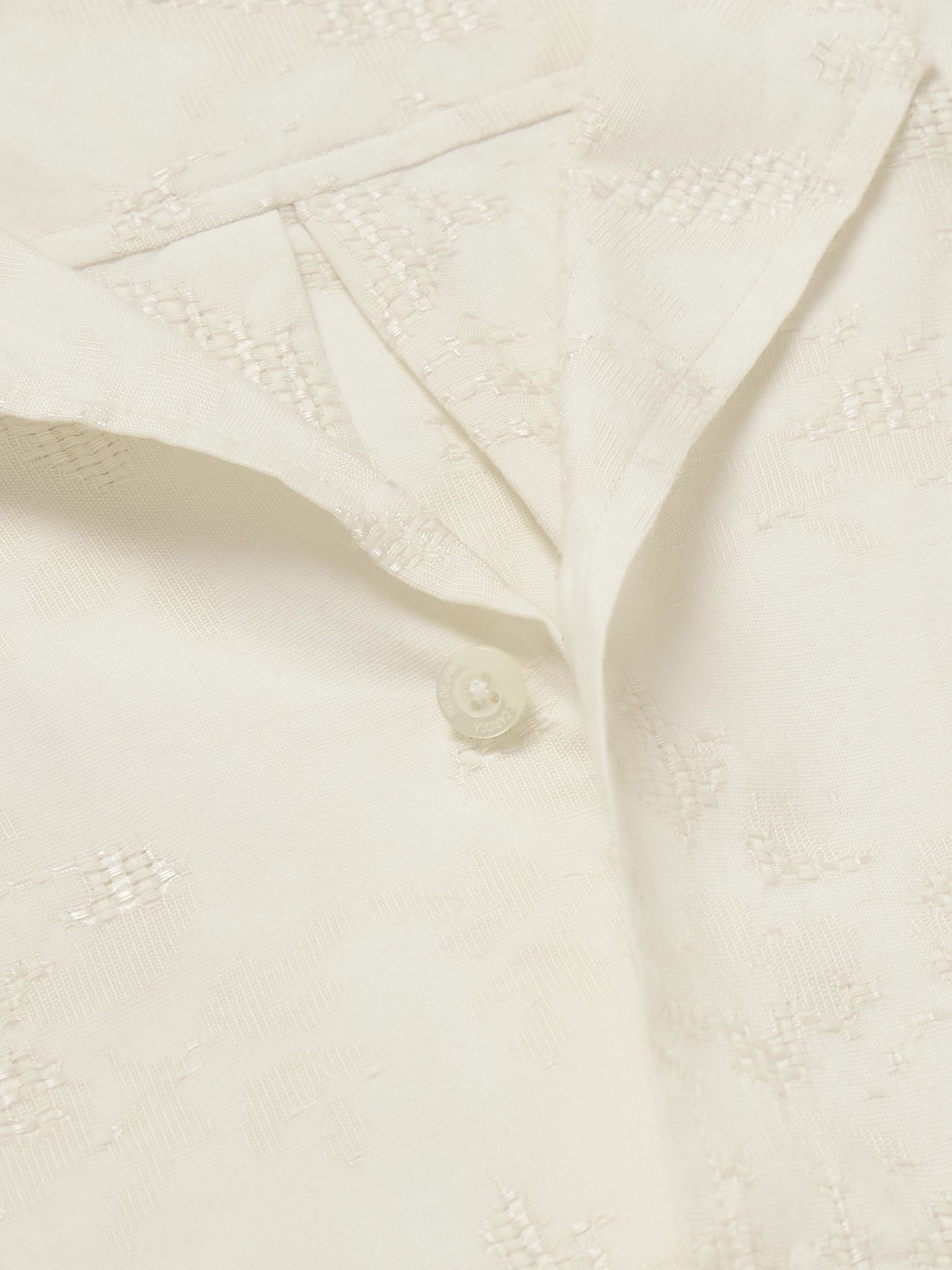 Franca Camp-Collar Cotton-Blend Jacquard Shirt Ecru - 4