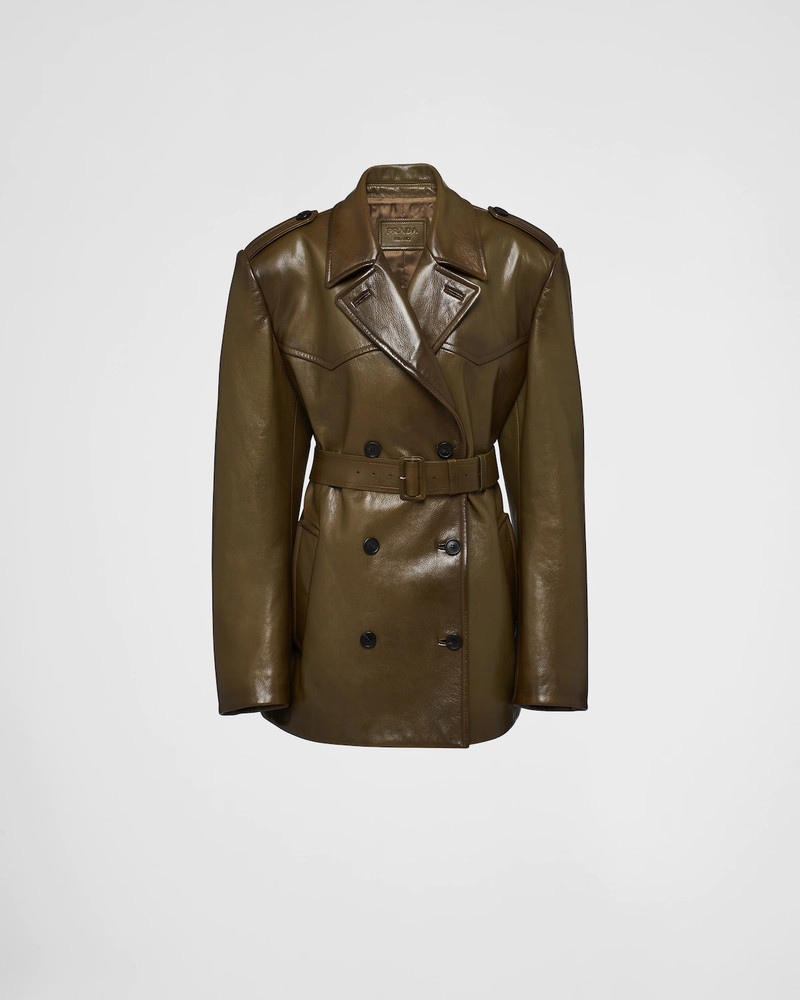 Double-breasted leather coat 1