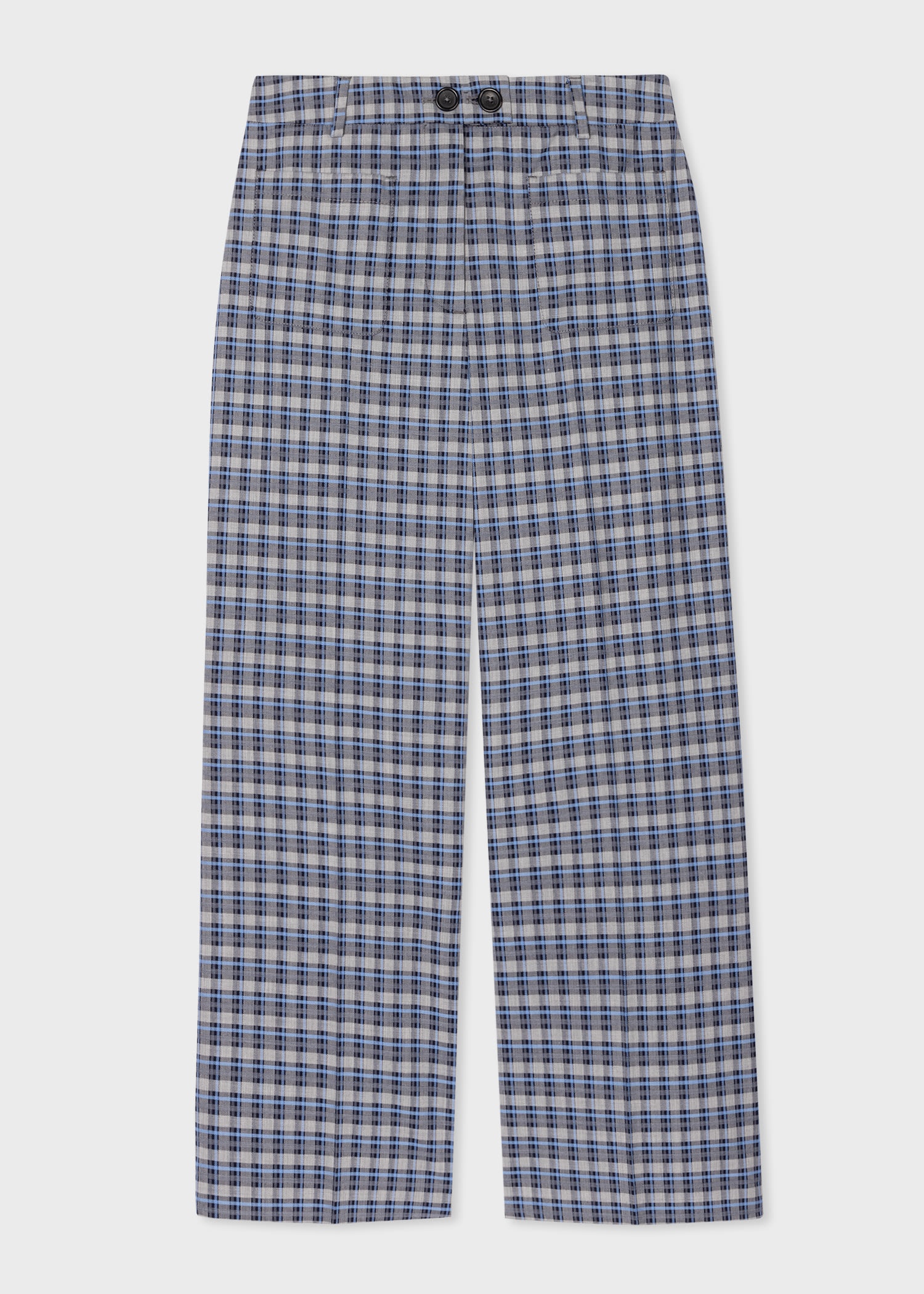 Wool Blue Check Wide-Leg Trousers - 1