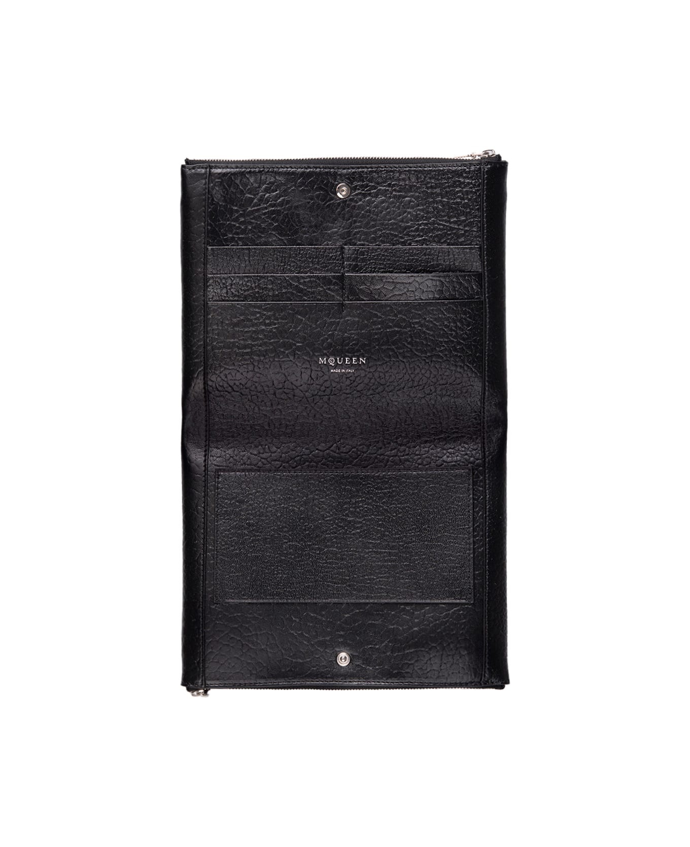 Black Hammered Leather Clutch Bag With Logo - 4