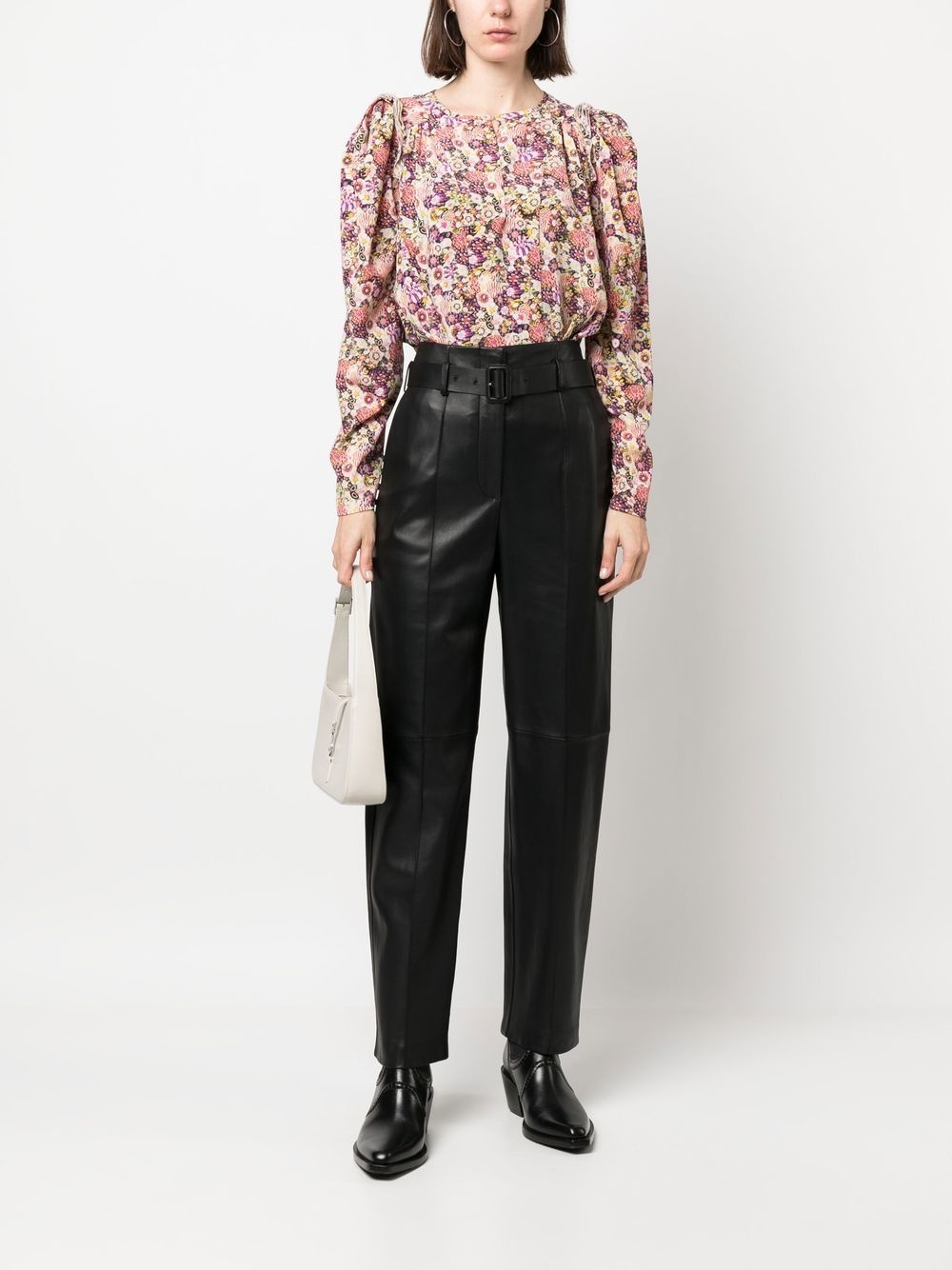 high-waisted leather tapered trousers - 2